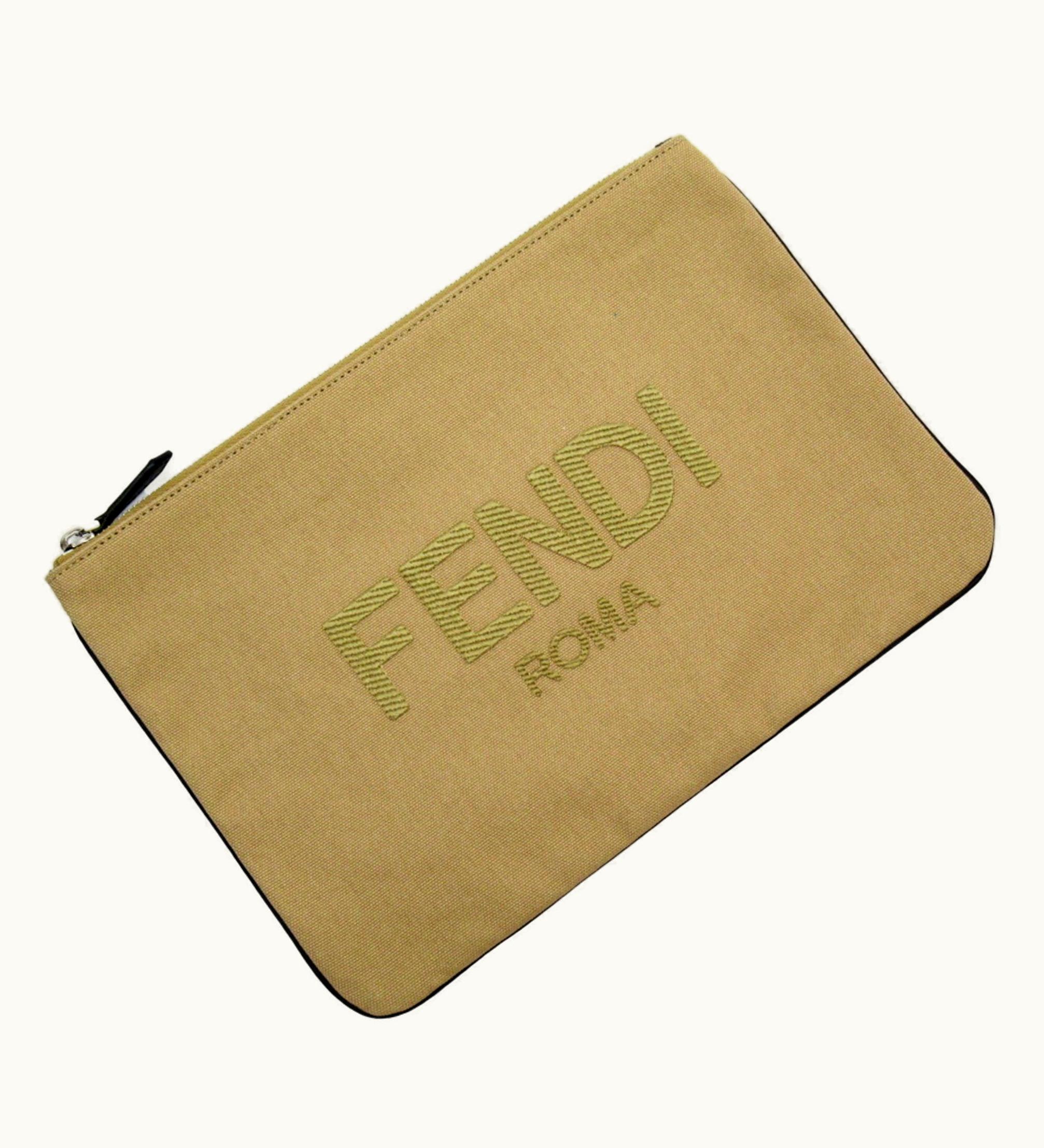 Fendi Fendi Clutch Bag Beige Black Canvas Leather 7N0111-Afbd