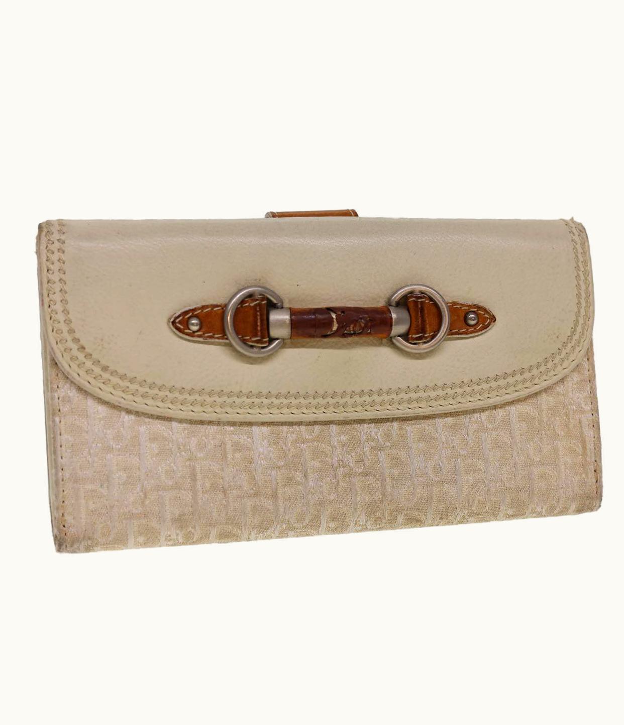 Dior Dior Christian Dior Trotter Canvas Long Wallet Beige 02-Lu-0067