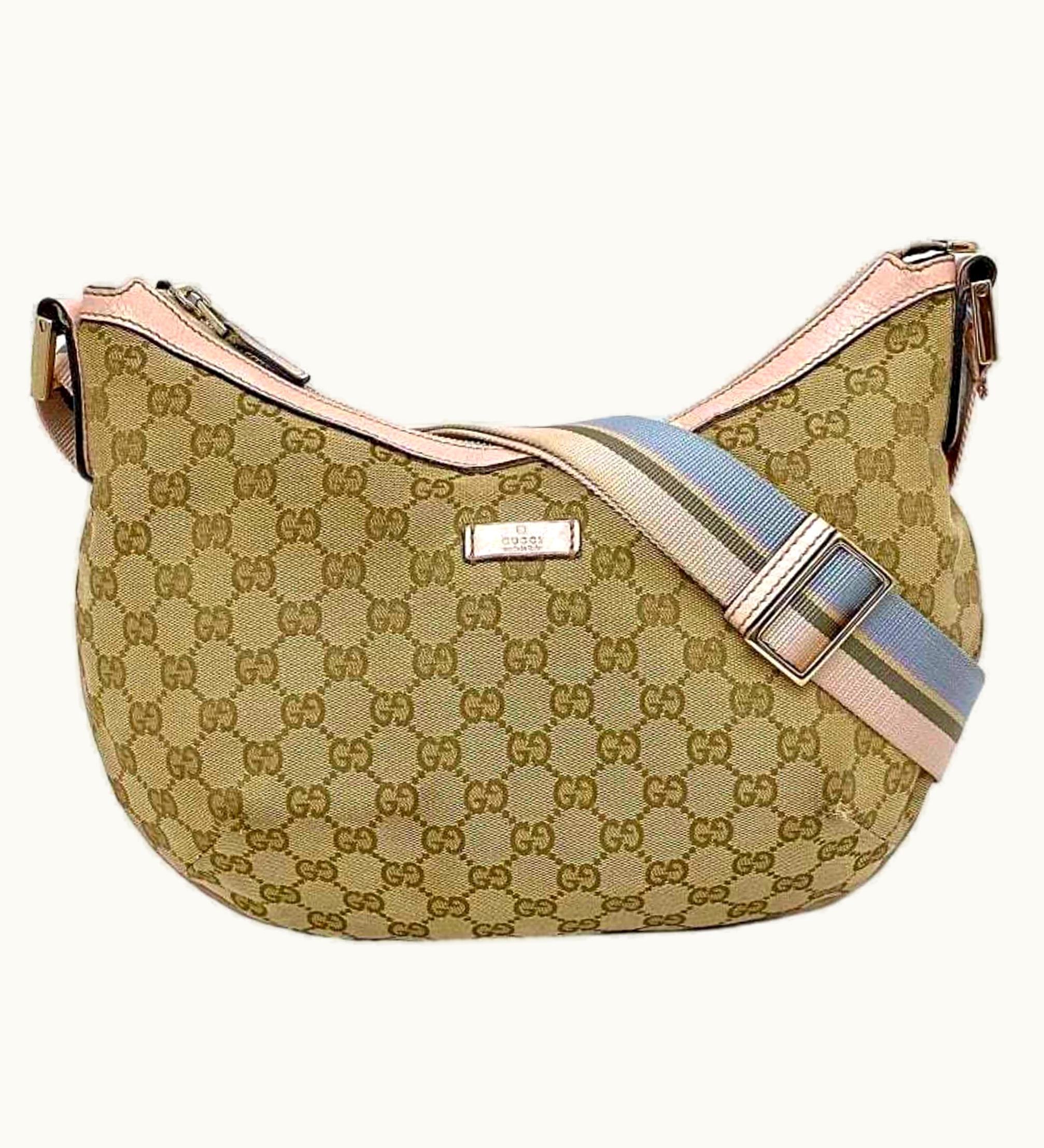Gucci Gucci Shoulder Bag Beige Pink Blue 181092 Canvas Leather