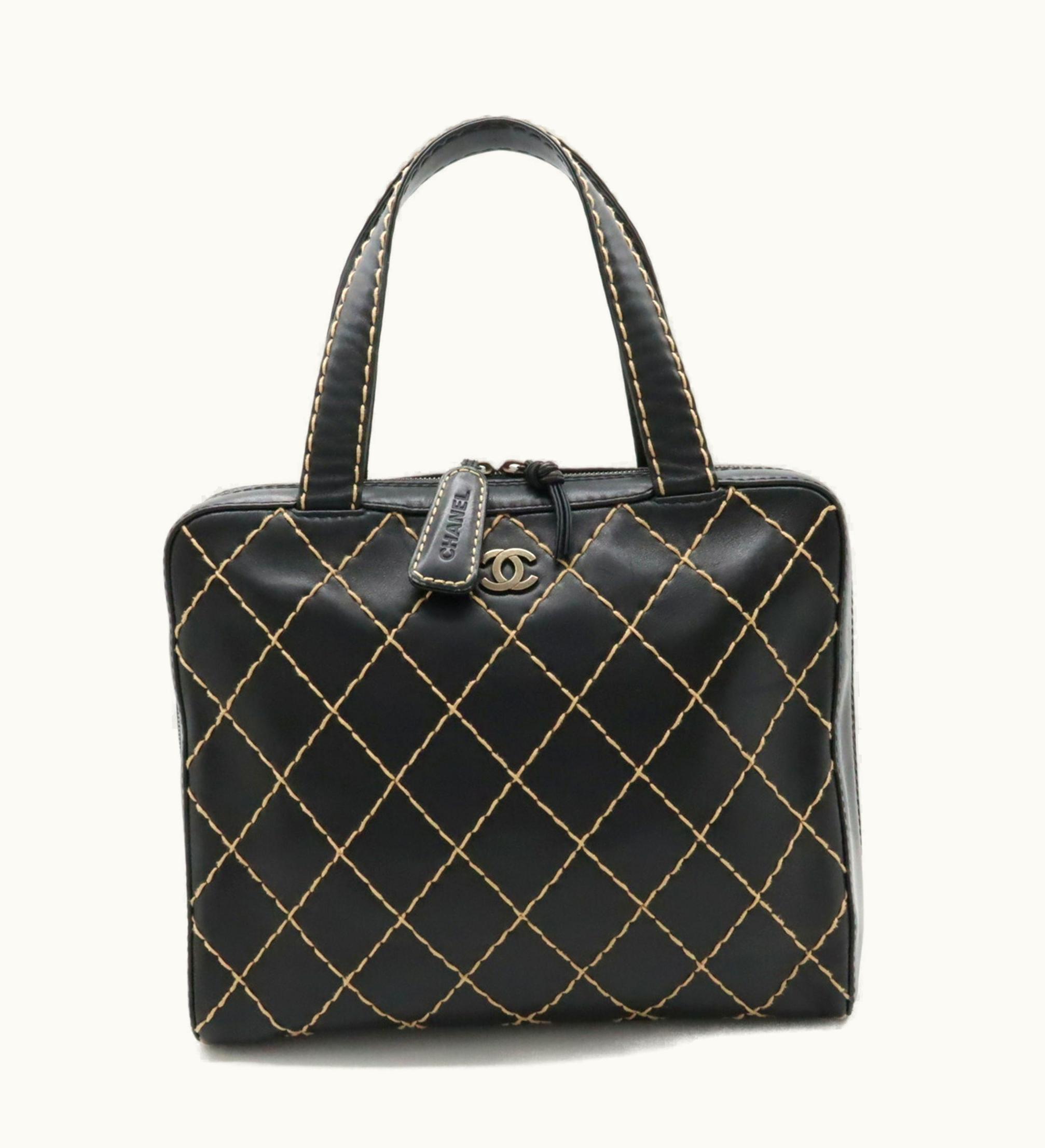Chanel Chanel Wild Stitch Coco Mark Tote Bag Handbag Leather Black A14693 - Chanel Coco Mark 25 Black Leather Tote Bag