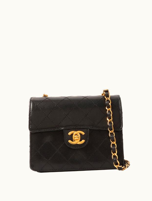 Chanel Chanel Around 1998 Made Caviar Skin Classic Flap Chain Bag Mini Black