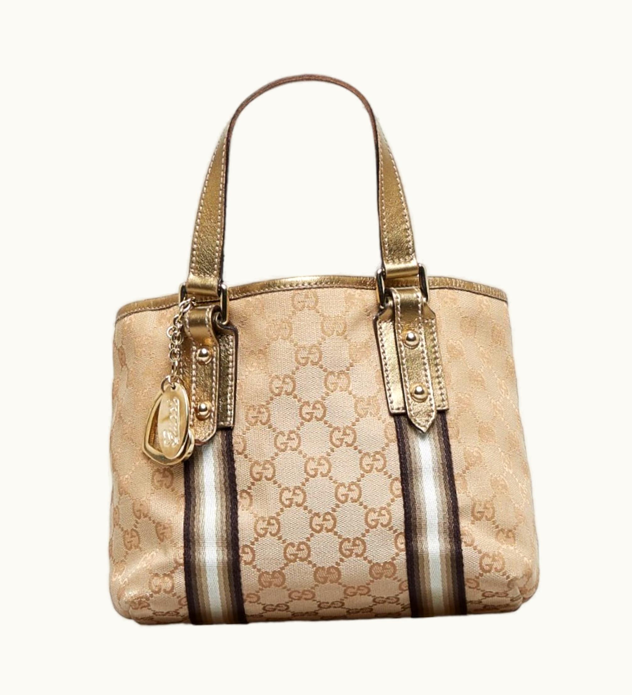 Gucci Gucci GG Canvas Sherry Line Heart Charm Handbag 139261 Brown Leather Ladies