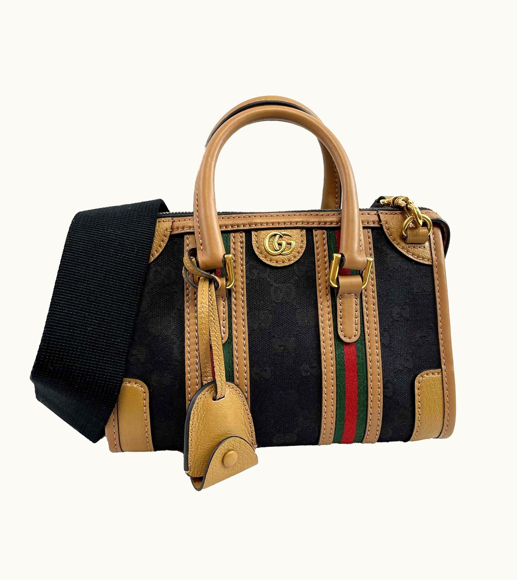 Gucci Gucci GG Canvas Linea Bauletto Plaque Mini Top Handle Crossbody Black/Brown