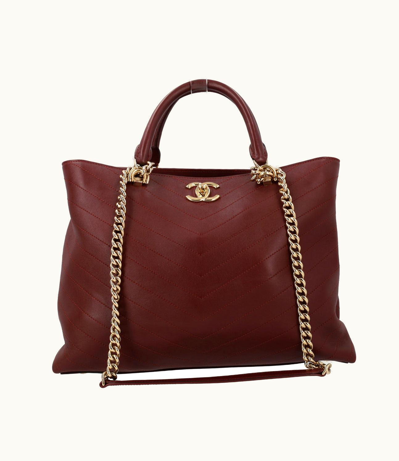Chanel Chanel CC Chevron Shopping Tote Burgundy