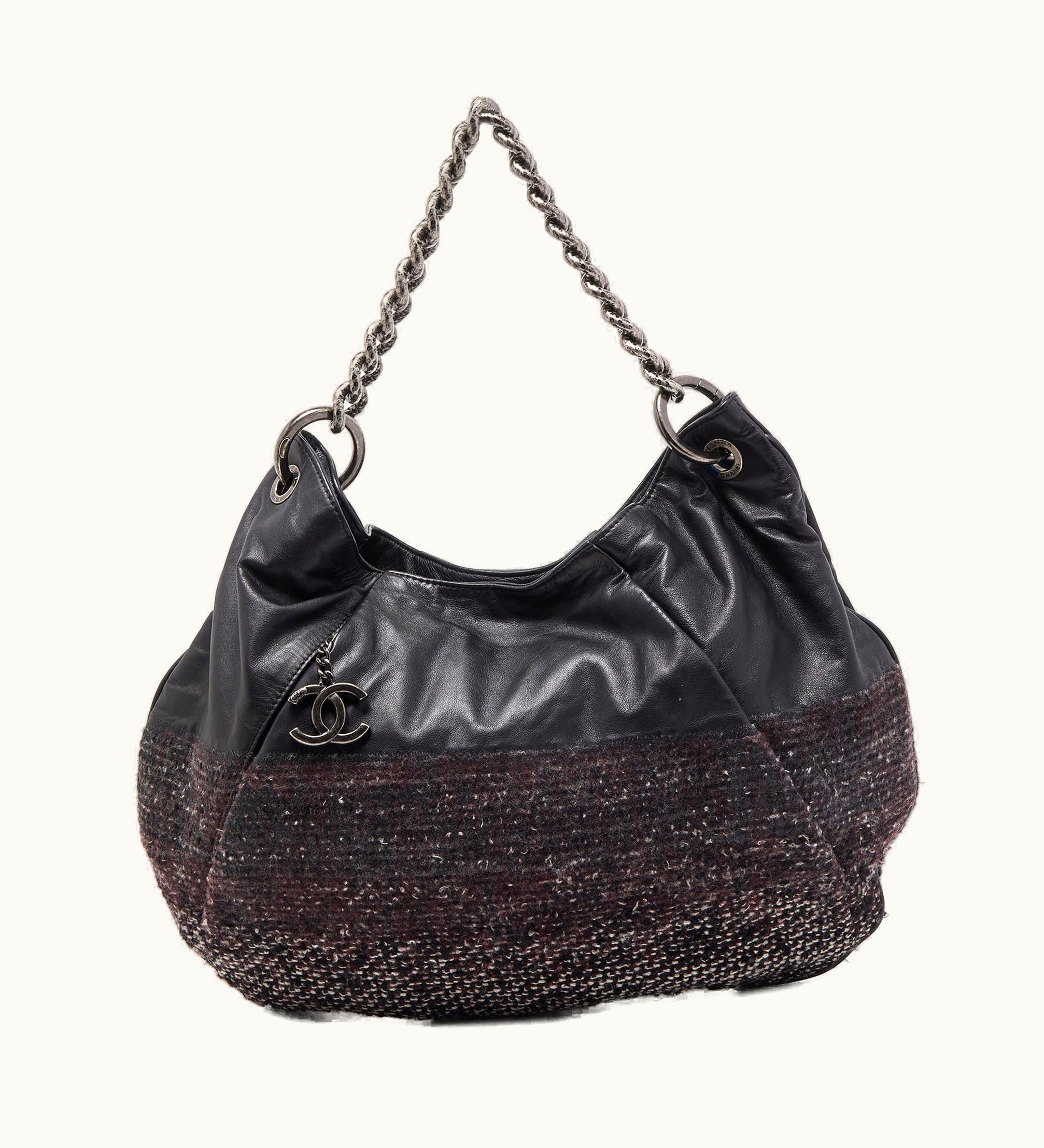 Chanel Chanel Black Tweed And Leather Coco Pleats Hobo