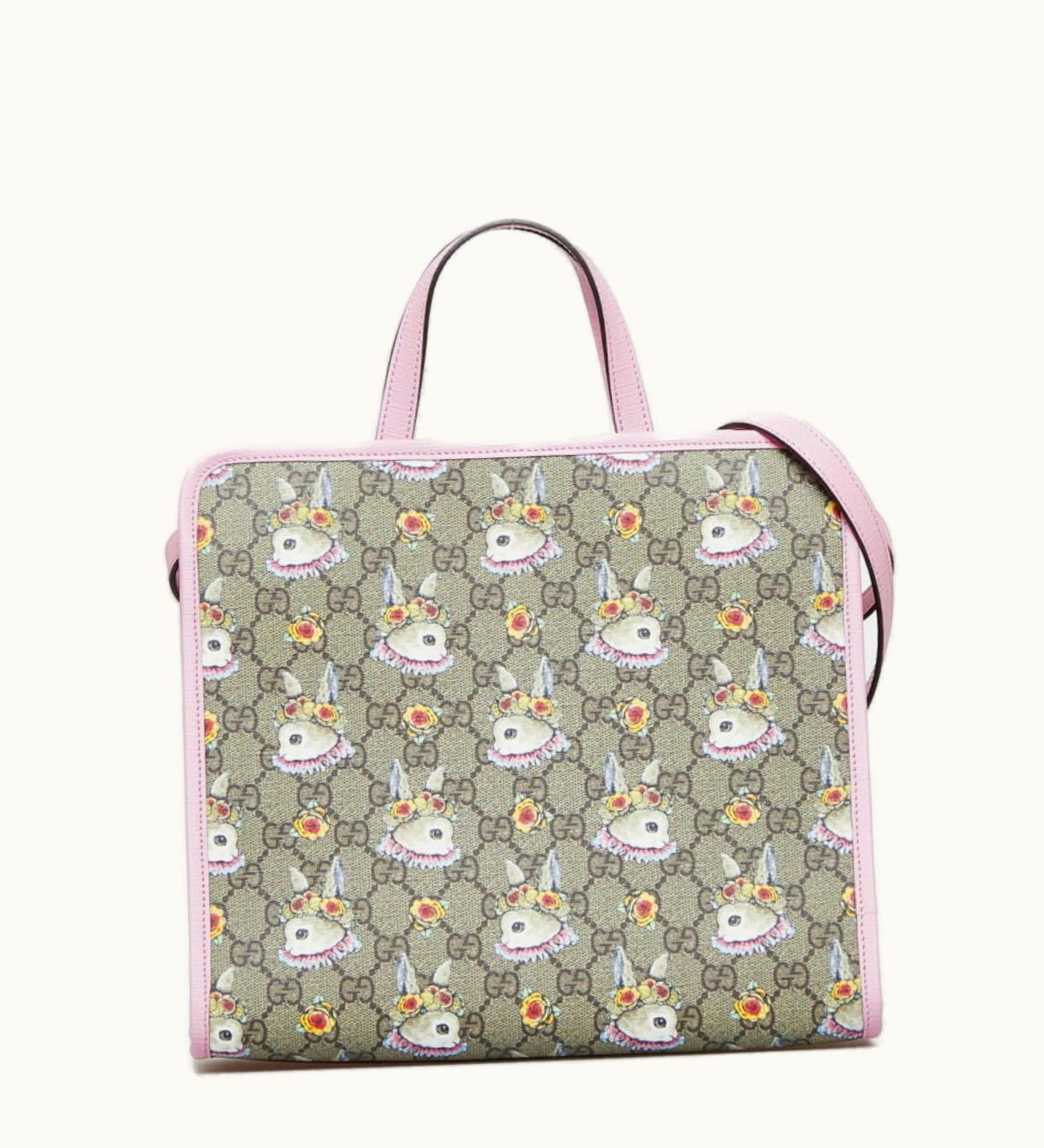 Gucci Gucci GG Supreme X Yuko Higuchi Rabbit Handbag Shoulder Bag 630542 Brown Pink Canvas Leather Ladies