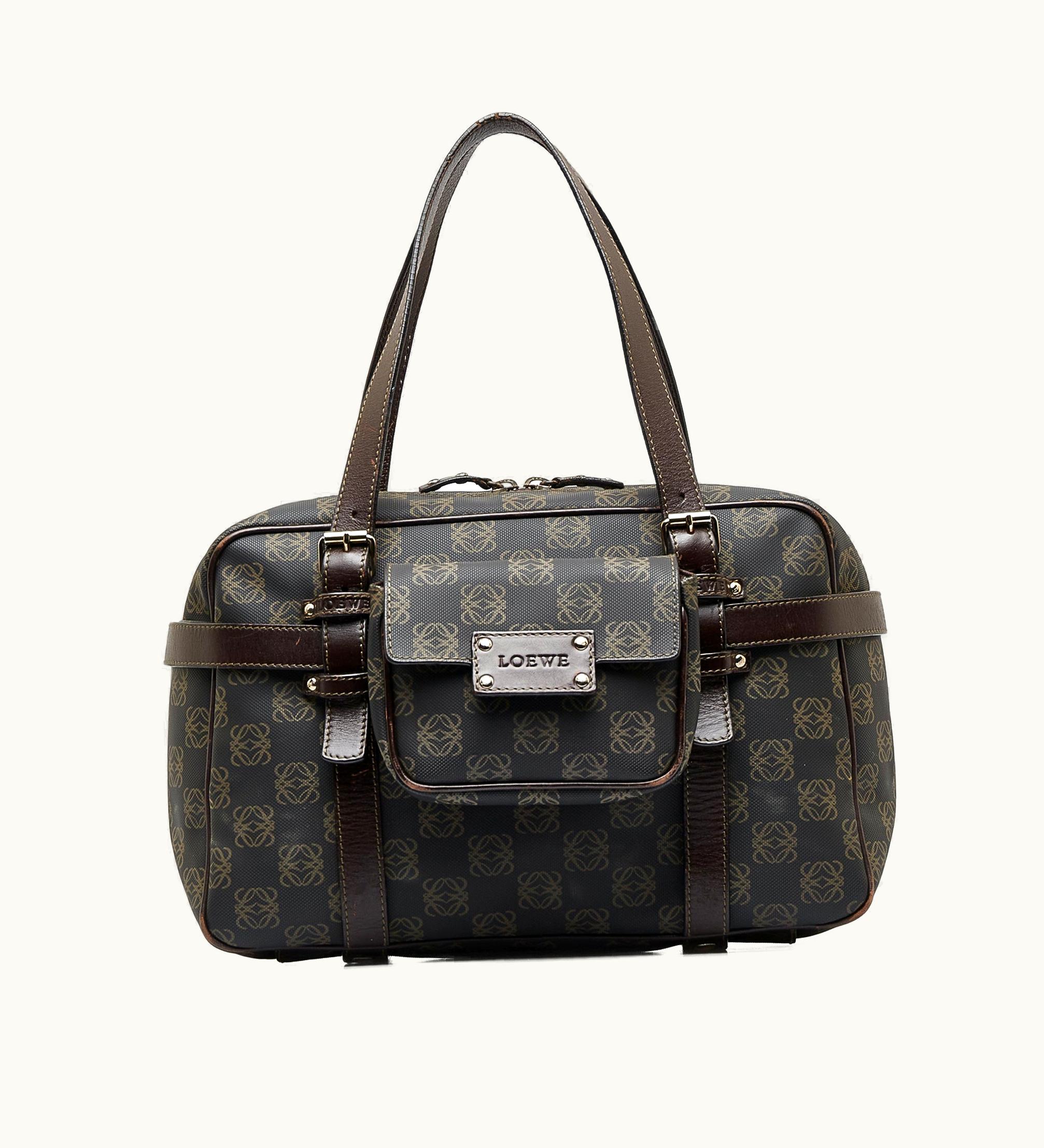 Loewe Loewe Anagram Coated Canvas Leather Handbag Black