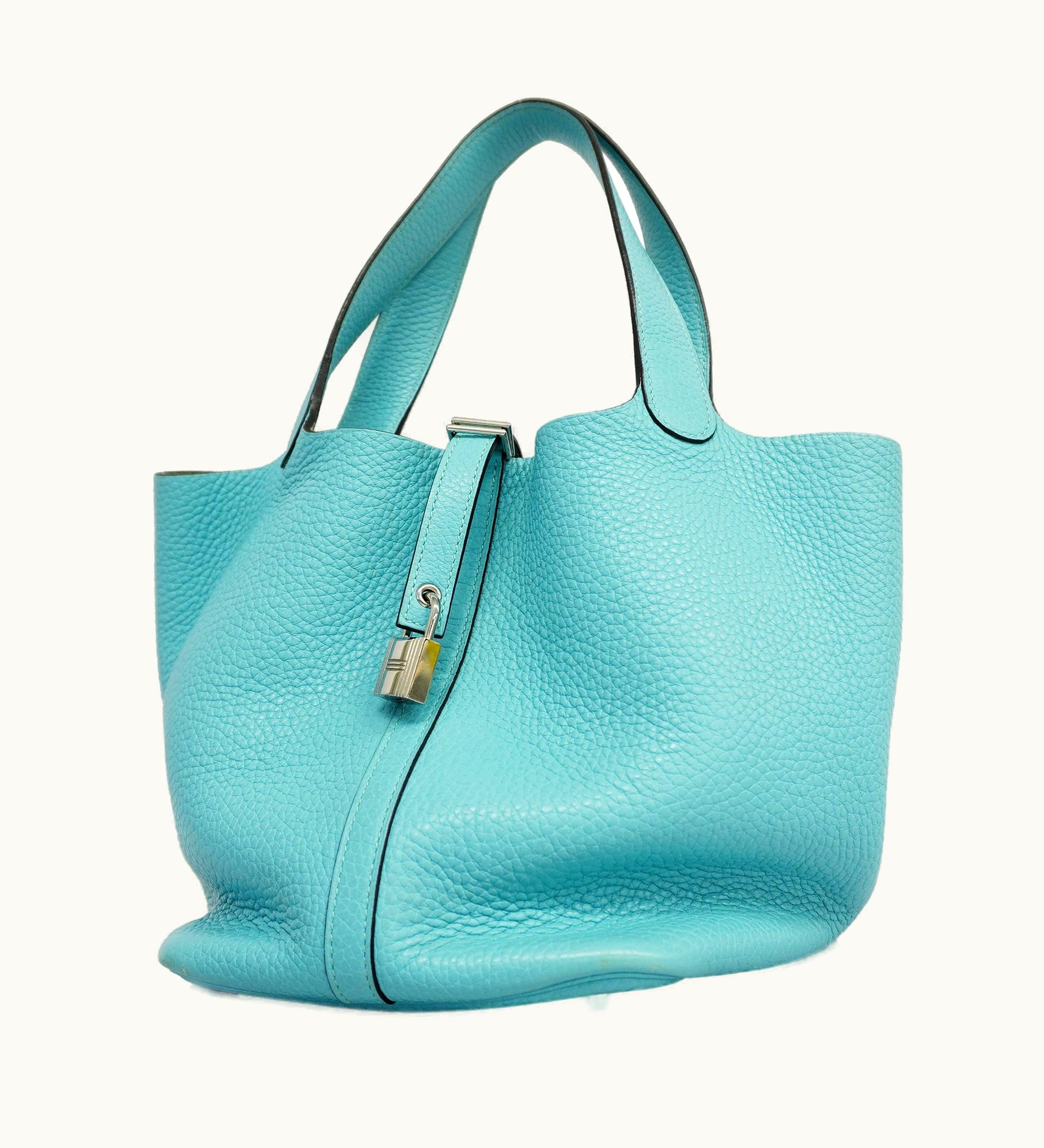 Hermès Hermès   Picotin Lock mm C Engraved Taurillon Clemence Leather Blue Atoll