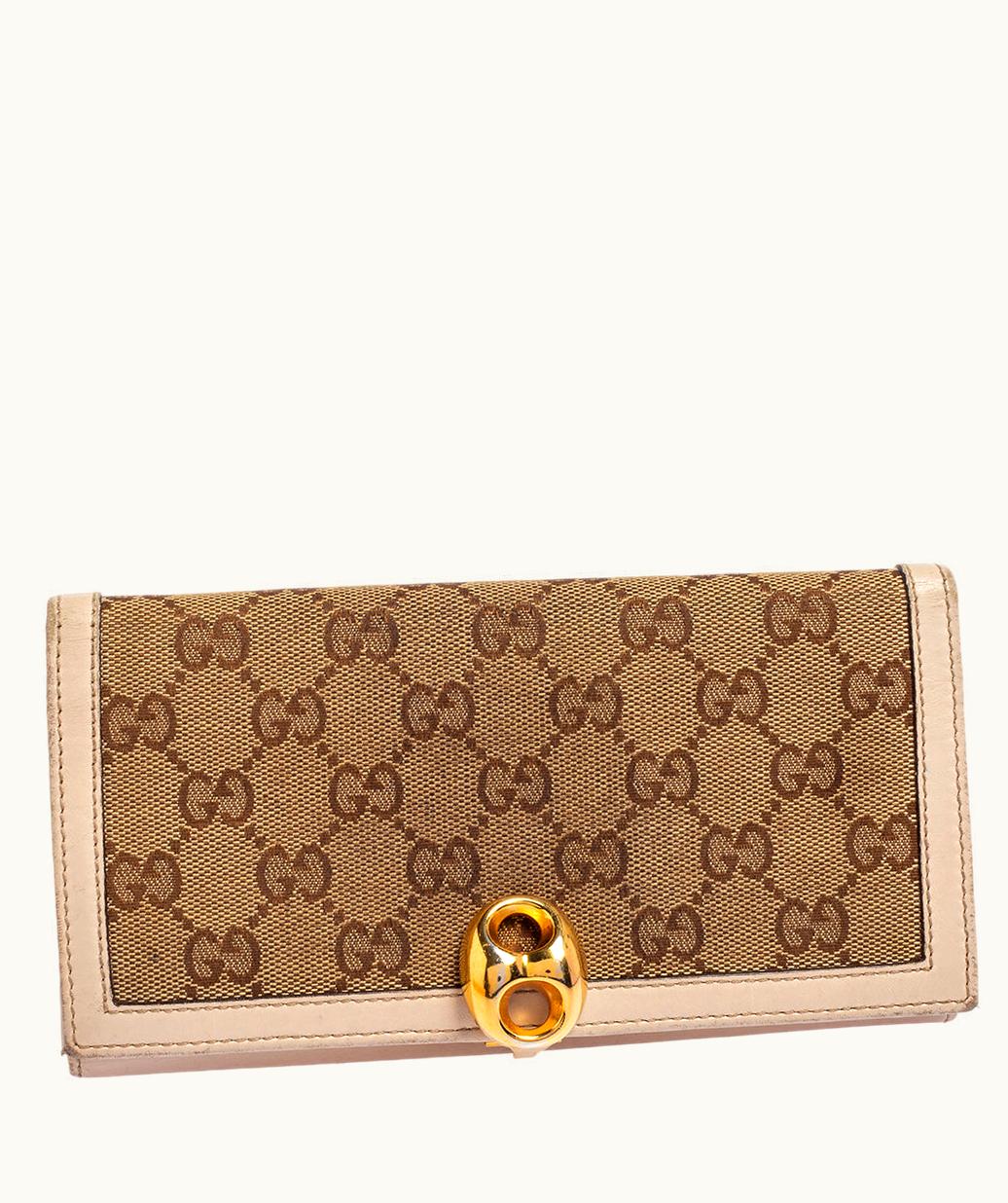Gucci Gucci Beige/Ivory GG Canvas And Leather Continental Wallet