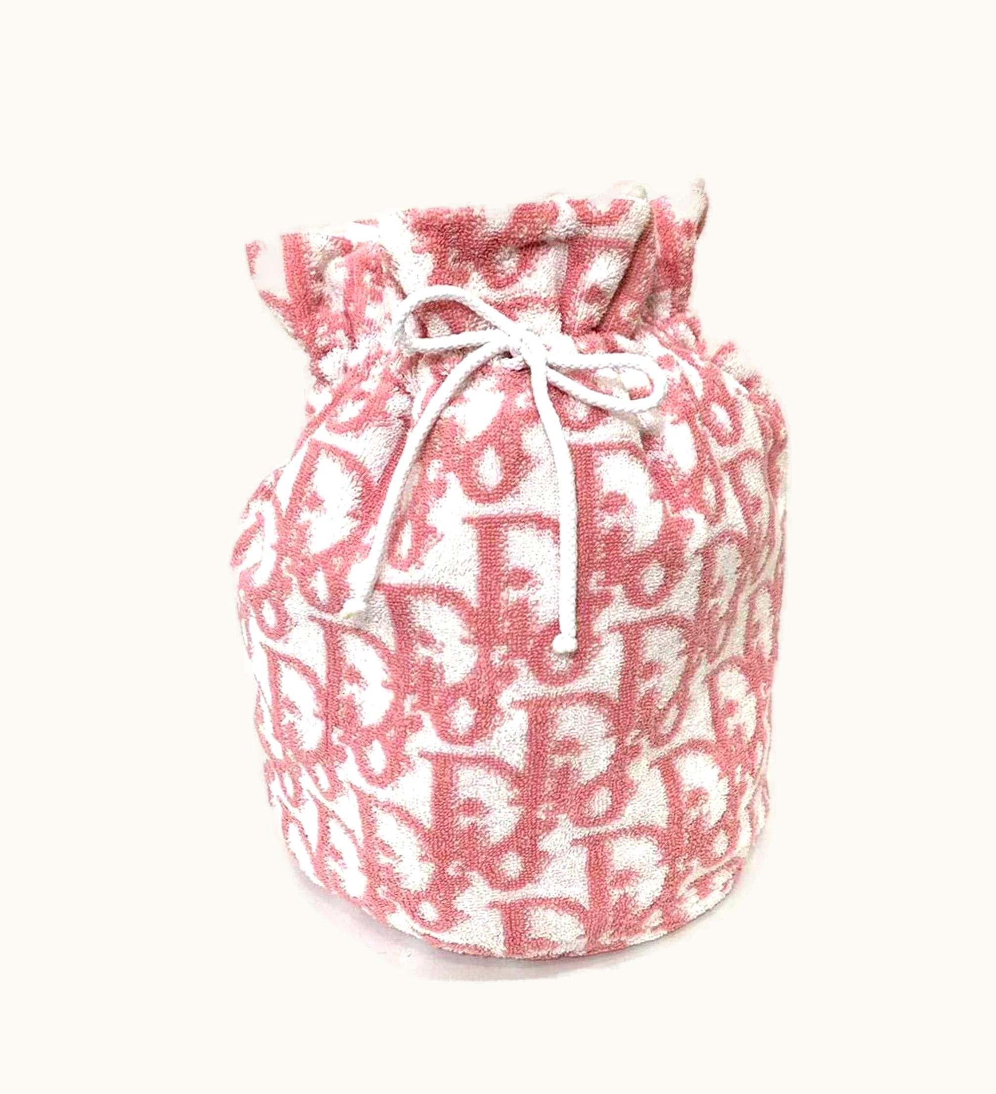 Dior Dior Christian Dior Bag Type Pouch In Pink X White Trotter Ladies Pile Towel Canvas Christiandior