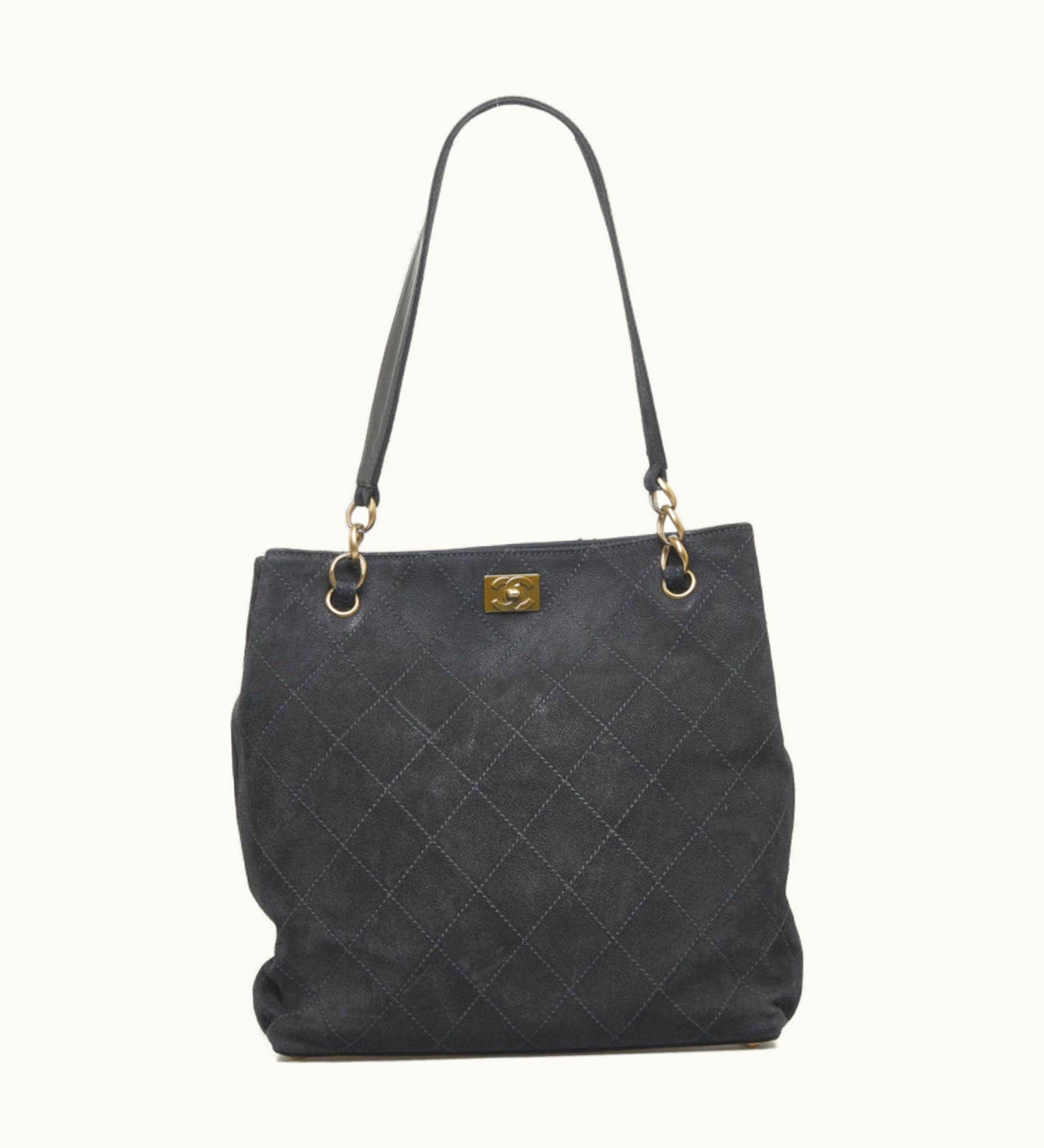 Chanel Chanel Coco Mark Handbag Tote Bag Black Leather Ladies