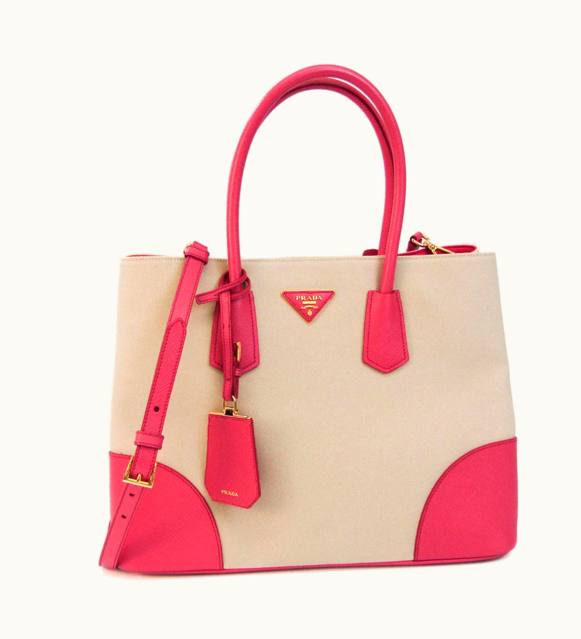 Prada Prada Canapa Saffiano B2756T Women's Leather, Canvas Handbag, Shoulder Bag Beige, Pink