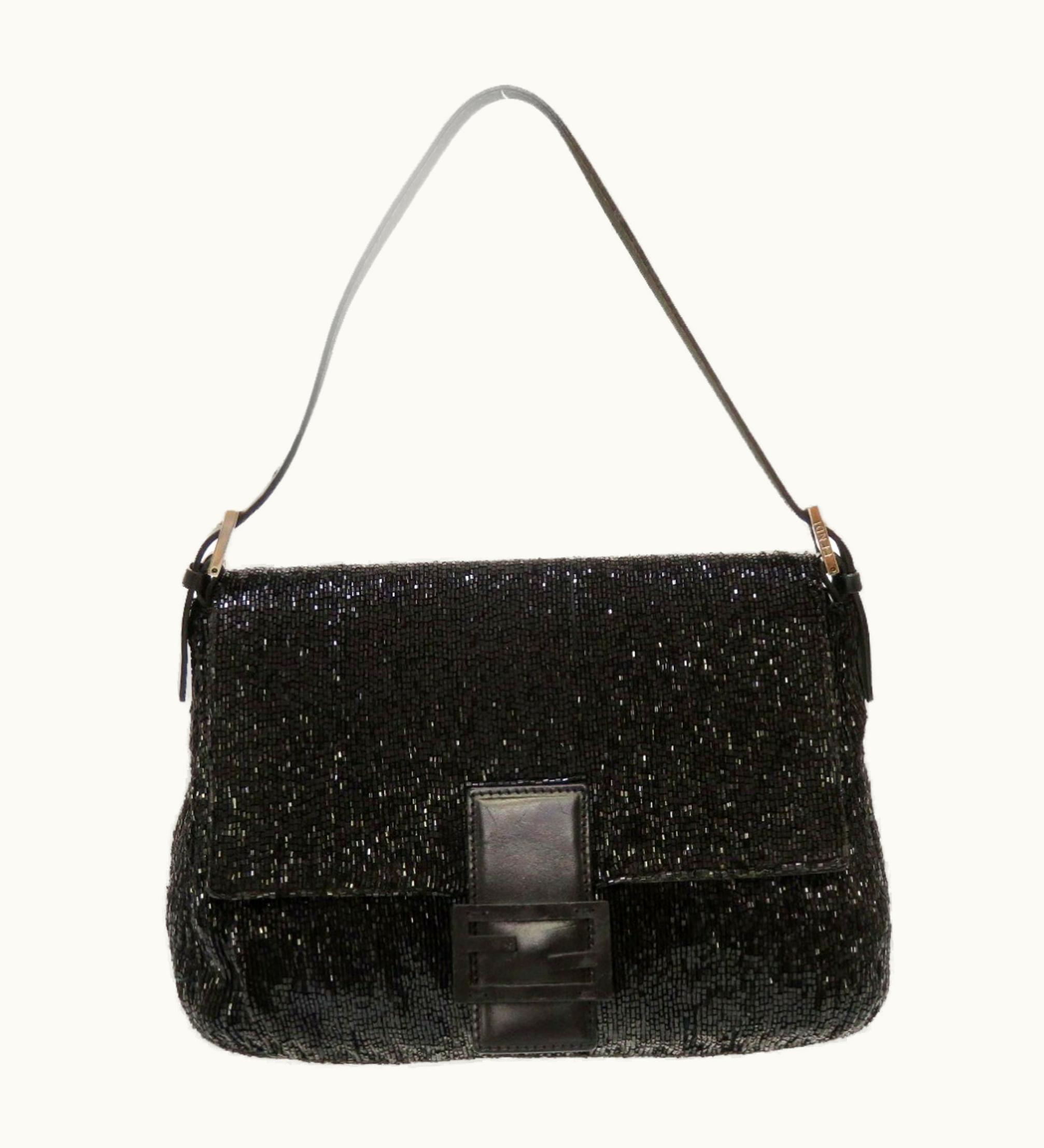 Fendi Fendi Mamma Bucket Beaded Leather Black Handbag Bag