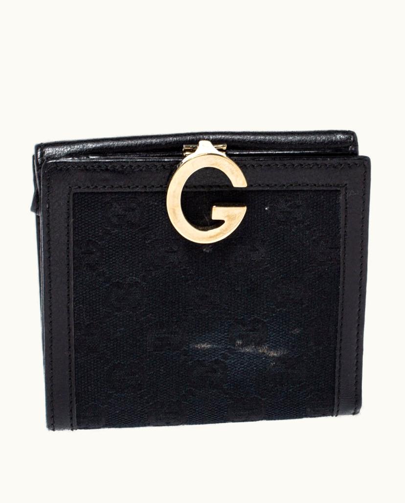Gucci Gucci Black GG Canvas And Leather G French Compact Wallet