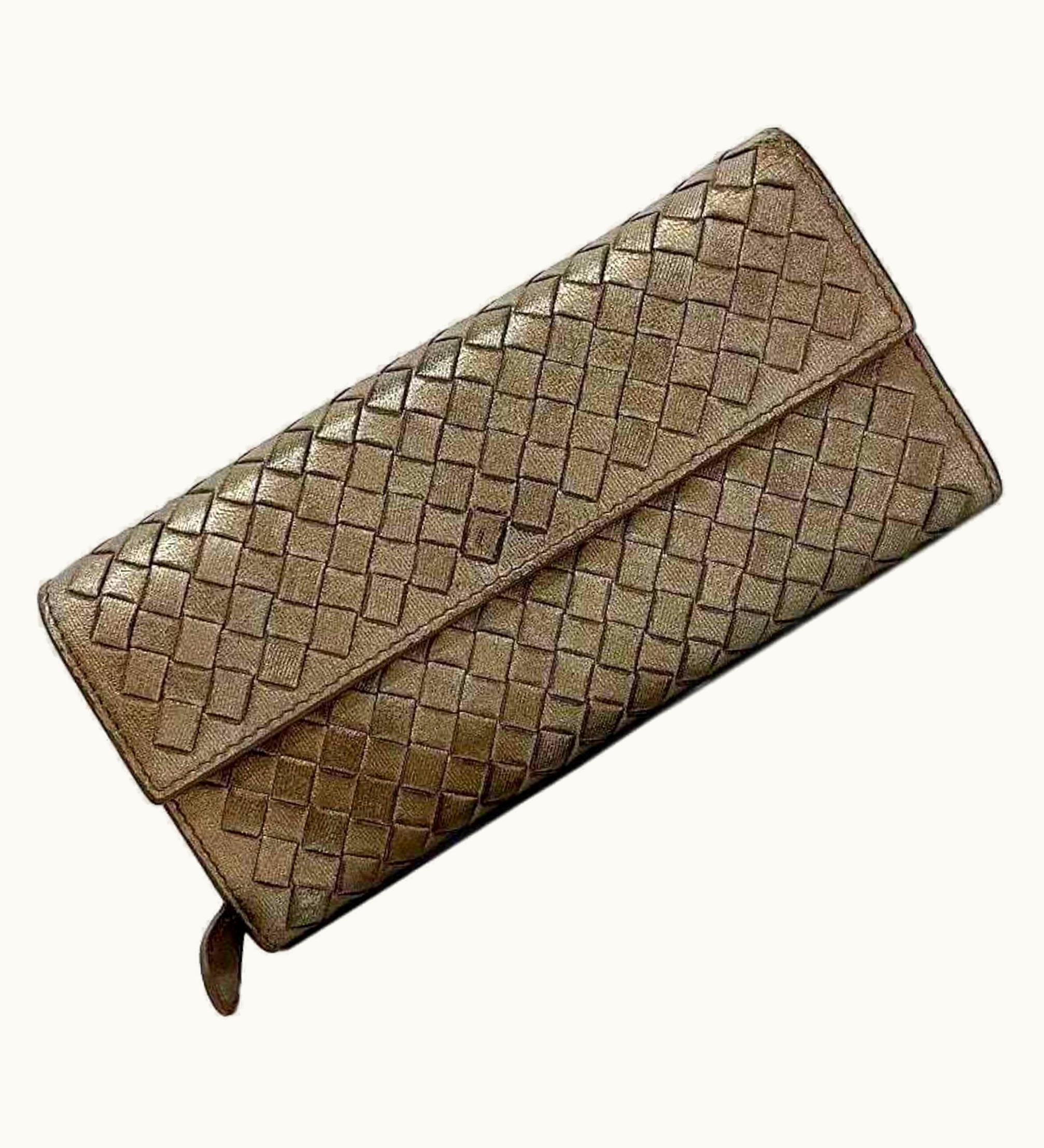 Bottega Veneta Bottega Veneta Bifold Long Wallet Brown Metallic Intrecciato Leather