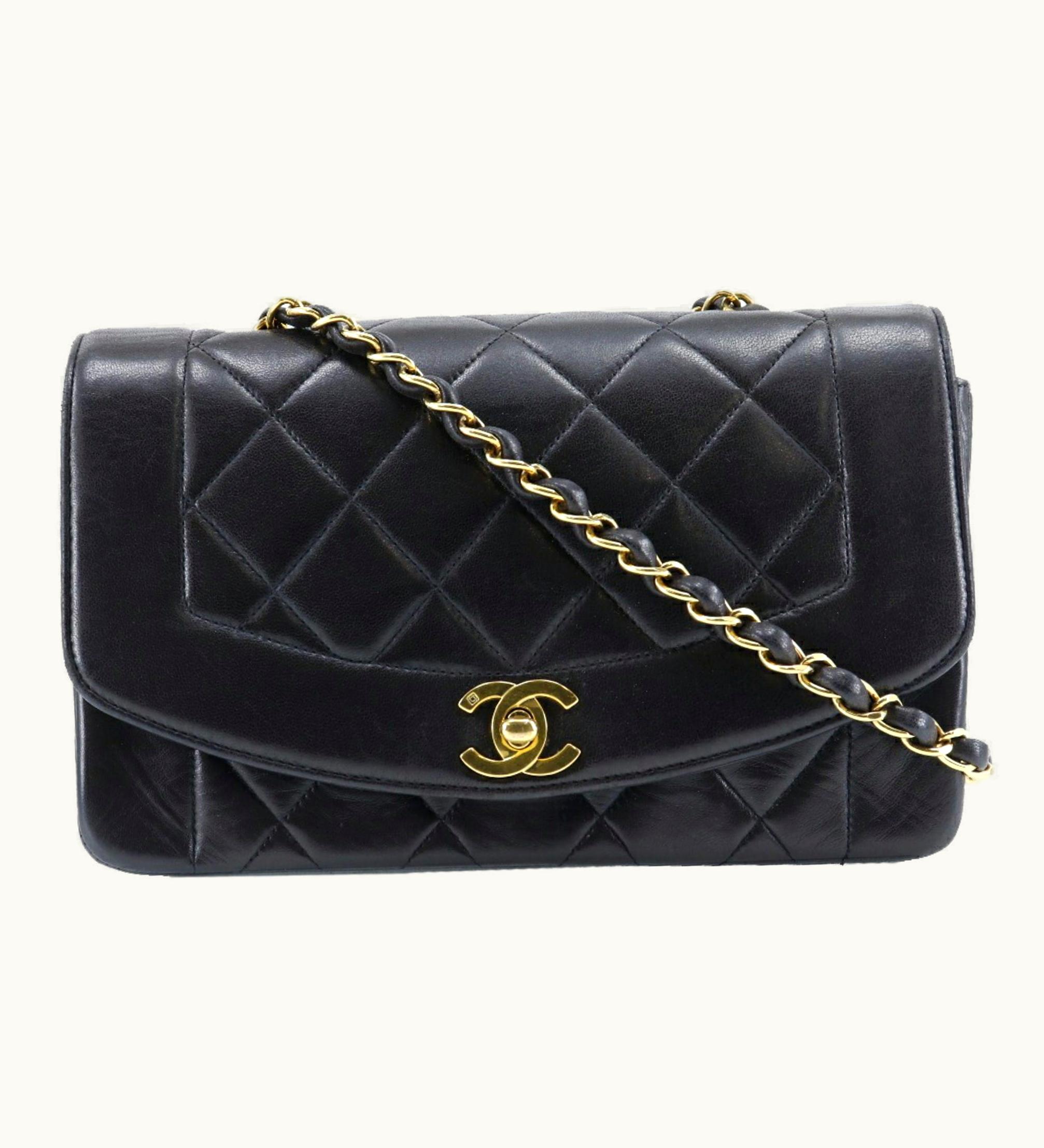 Chanel Chanel Diana Flap 22 Shoulder Bag Chain Matelasse A01164 Lambskin Made In France Black Crossbody Turnlock Diana Flap Women's