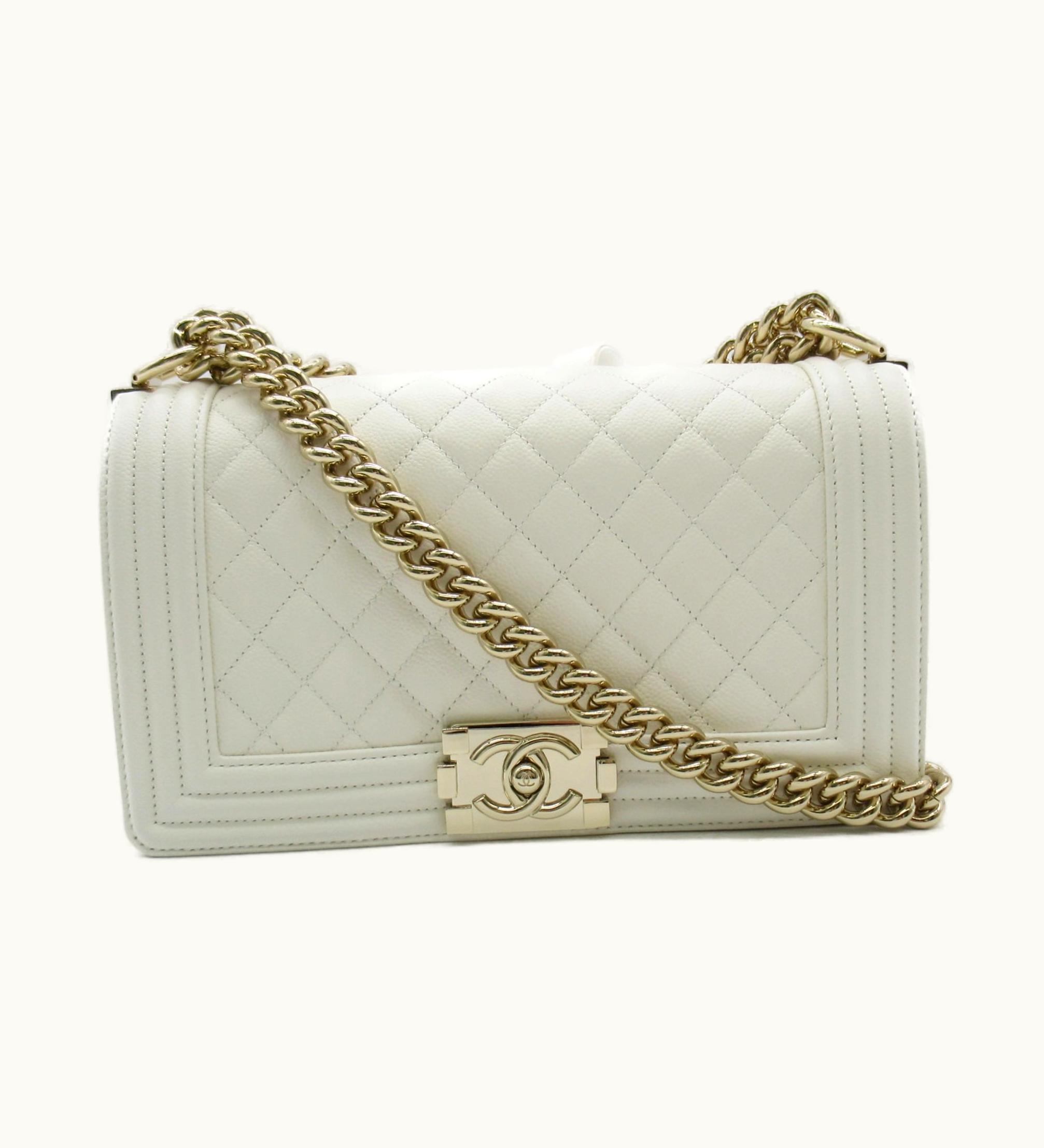 Chanel Chanel Boy Chanel 25 Chain Shoulder Bag White Caviar Skin