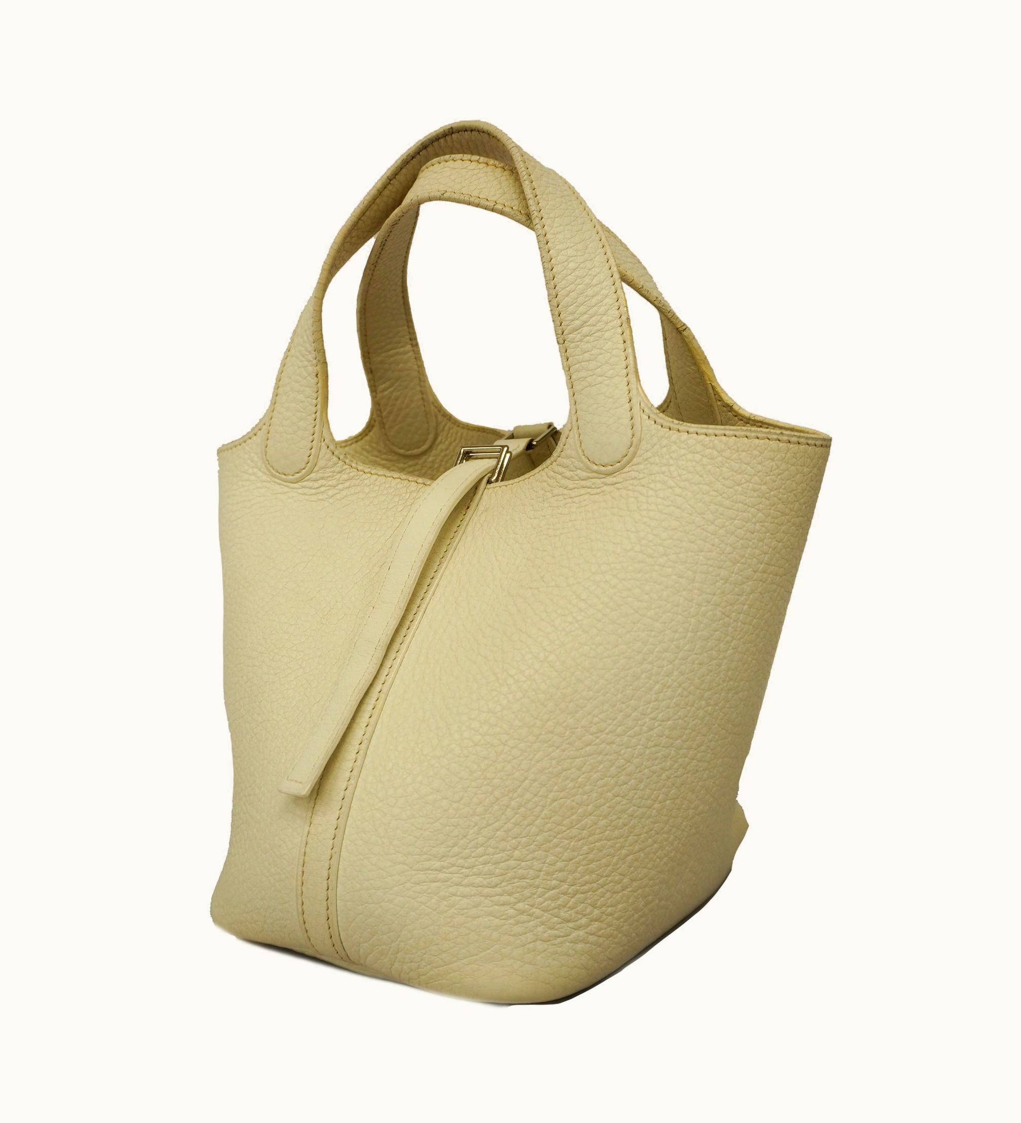 Hermès Hermès   Picotin Picotine Pm J Stamp Women's Taurillon Clemence Leather Handbag White