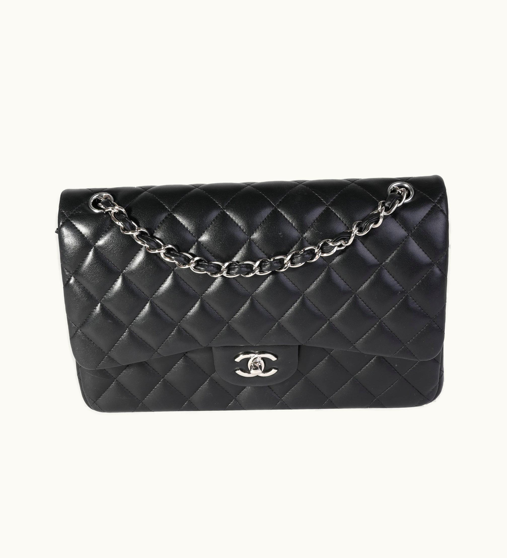 Chanel Chanel Double Flap Shoulder Bag in Black Quilted Lambskin Jumbo Classic