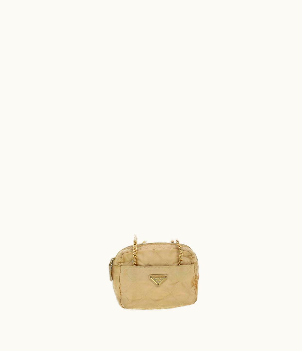 Prada PRADA 41312 Quilted Nylon Shoulder Bag Beige