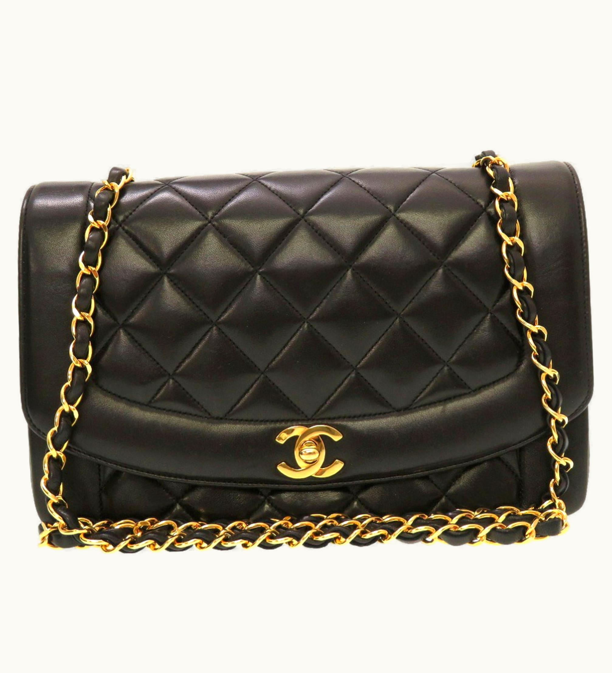 Chanel Chanel Diana 25 Medium Matelasse Lambskin Black Gold Chain Shoulder Bag Cocomark Turnlock
