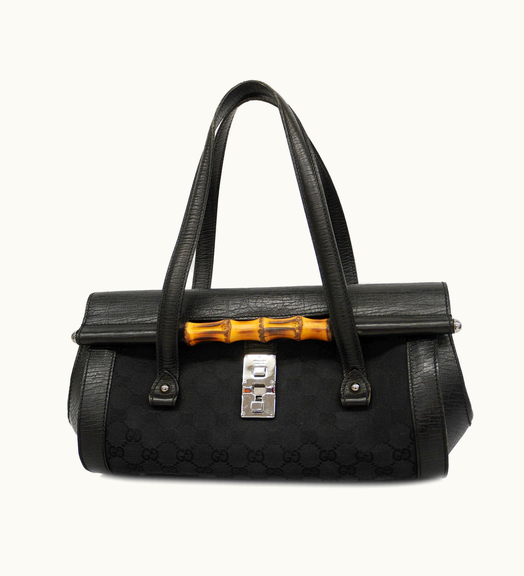 Gucci Gucci Bamboo Handbag 111713 Women's GG Canvas Handbag Black
