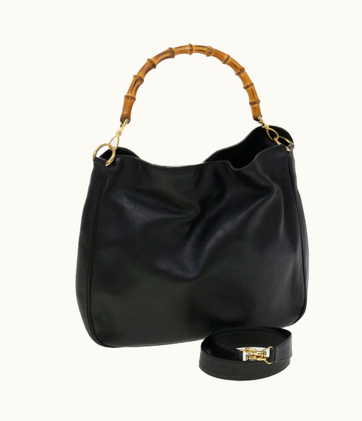 Gucci Gucci Bamboo Hand Bag Leather 2Way Black 001.0166.1577