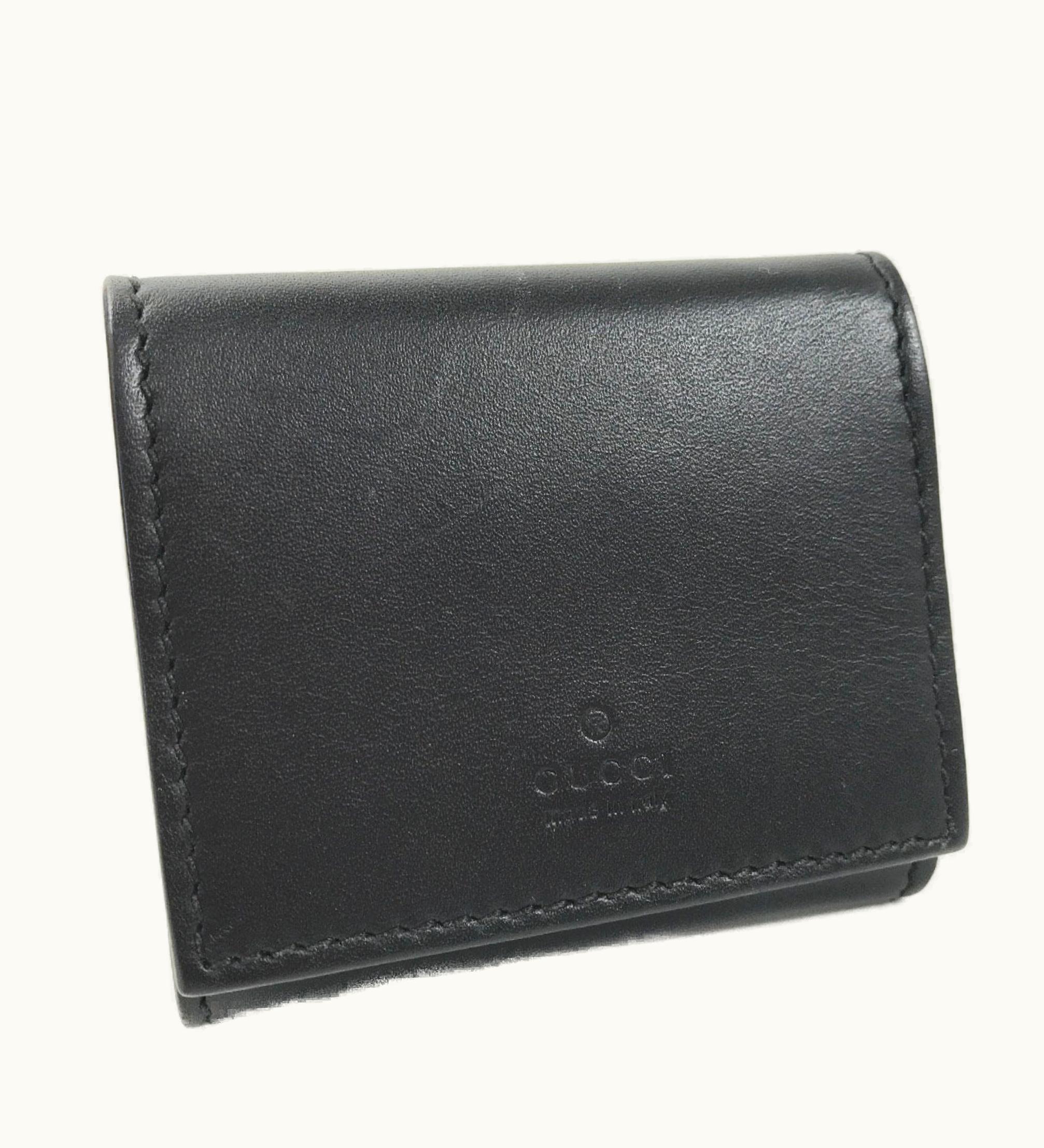 Gucci Gucci Coin Case Flower 406648 Leather Black Green Men's Gucci