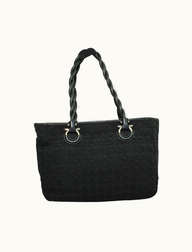 Salvatore Ferragamo Salvatore Ferragamo Black Gancini Quilted Fabric Bag