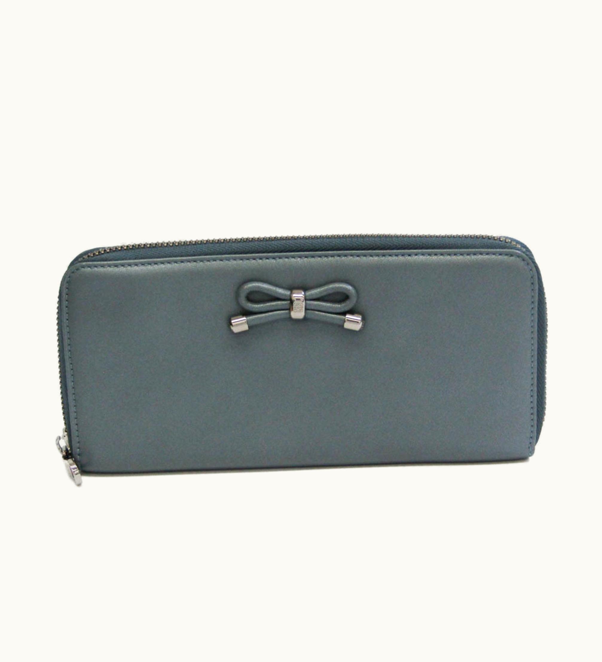 Loewe Loewe Ribbon Motif Women's Leather Long Wallet [Bi-Fold] Gray Navy
