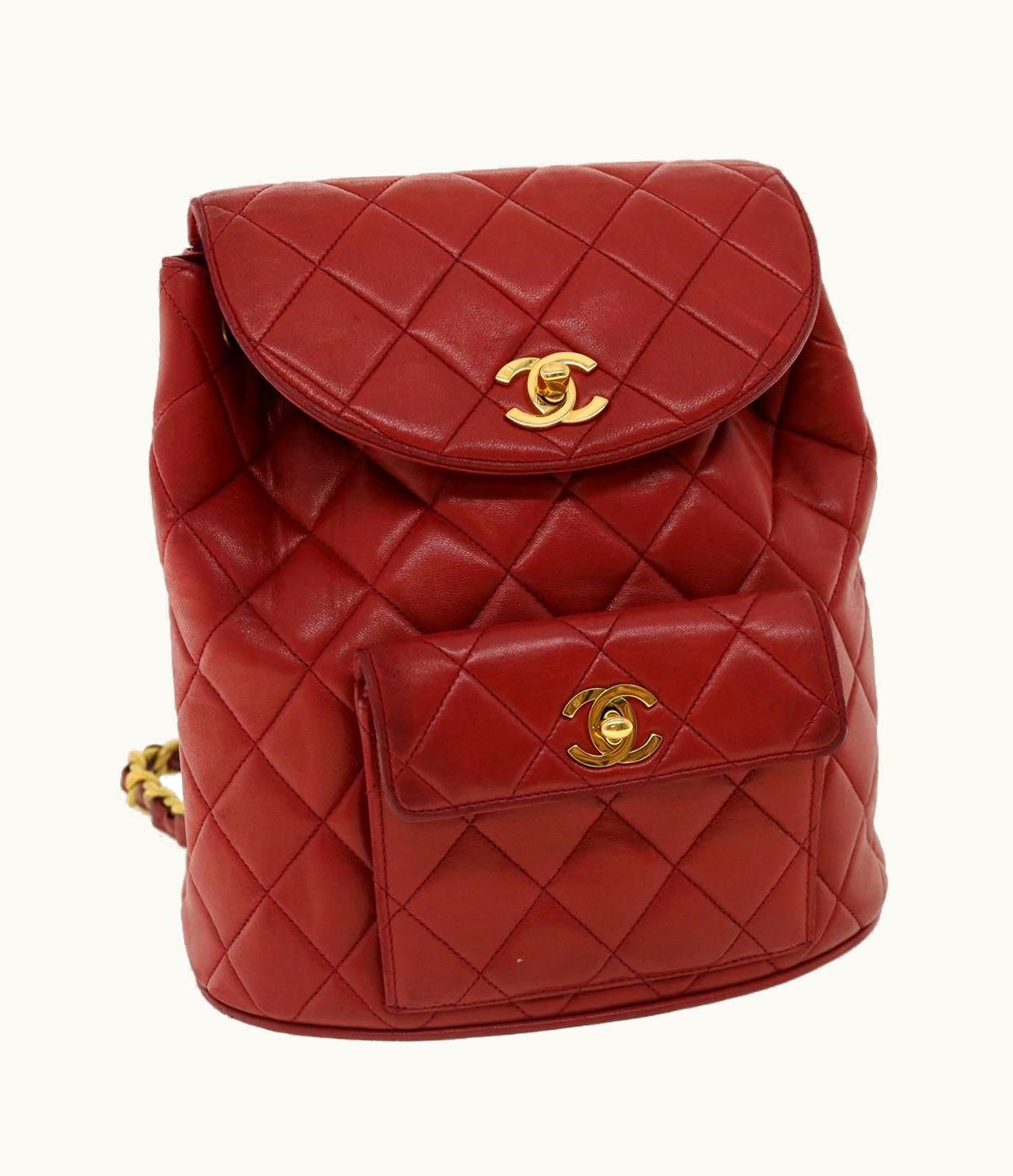 Chanel Chanel Matelasse Chain Hand Bag Lamb Skin Red CC