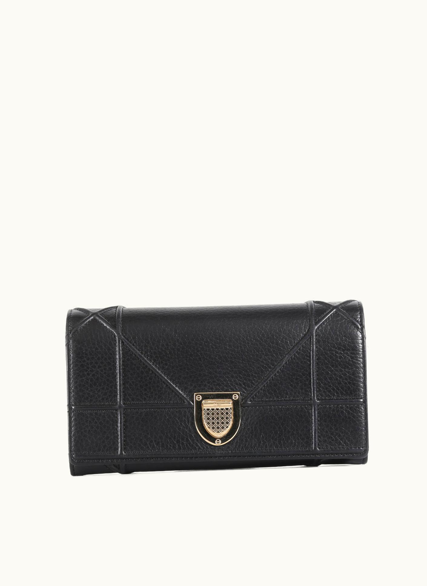 Dior Dior Christian Dior Black Pebbled Leather Diorama Wallet On Chain