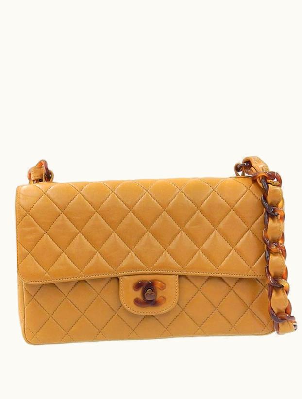 Chanel Chanel Around 1995 Made Tortoiseshell Classic Flap Chain Bag 25Cm Camel