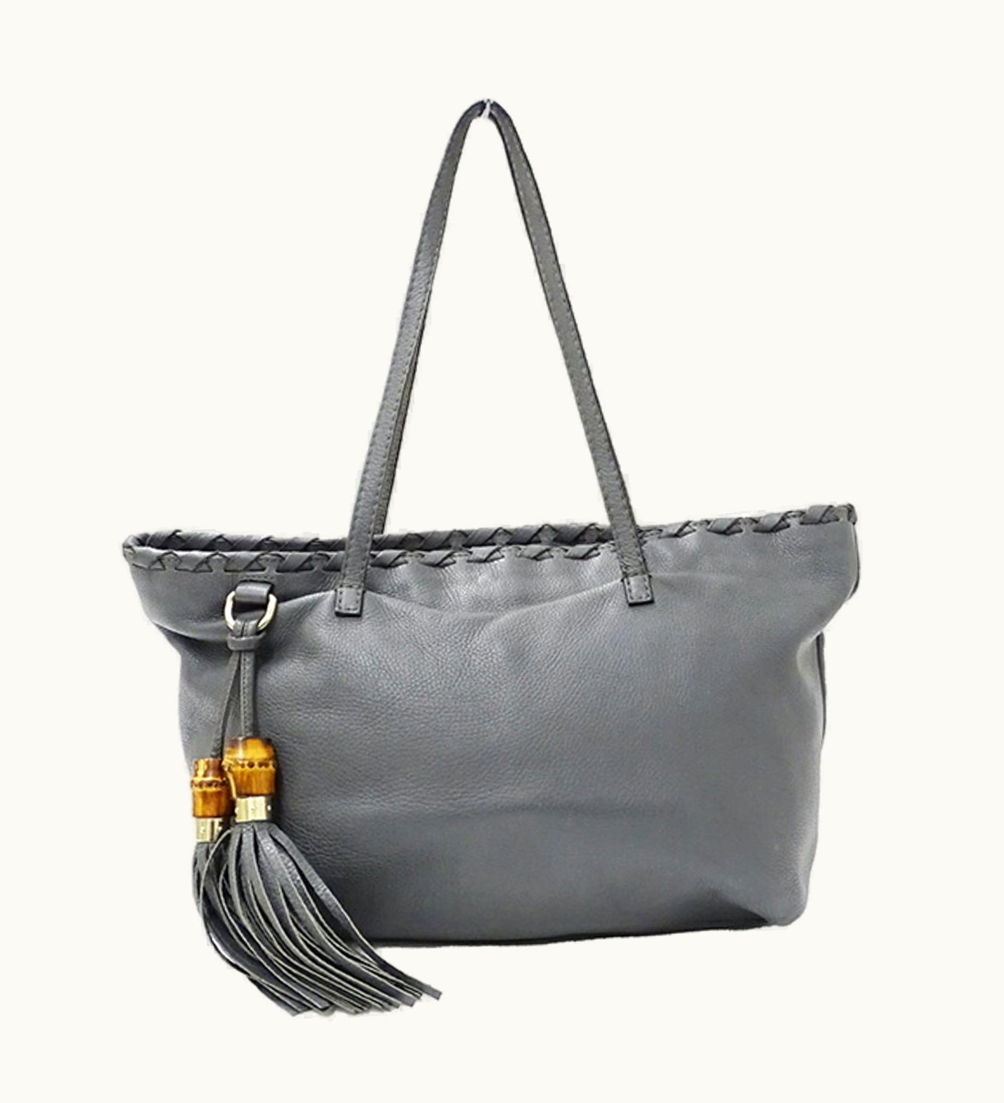 Gucci Gucci Bag Ladies Bamboo Tote Leather Gray 354665