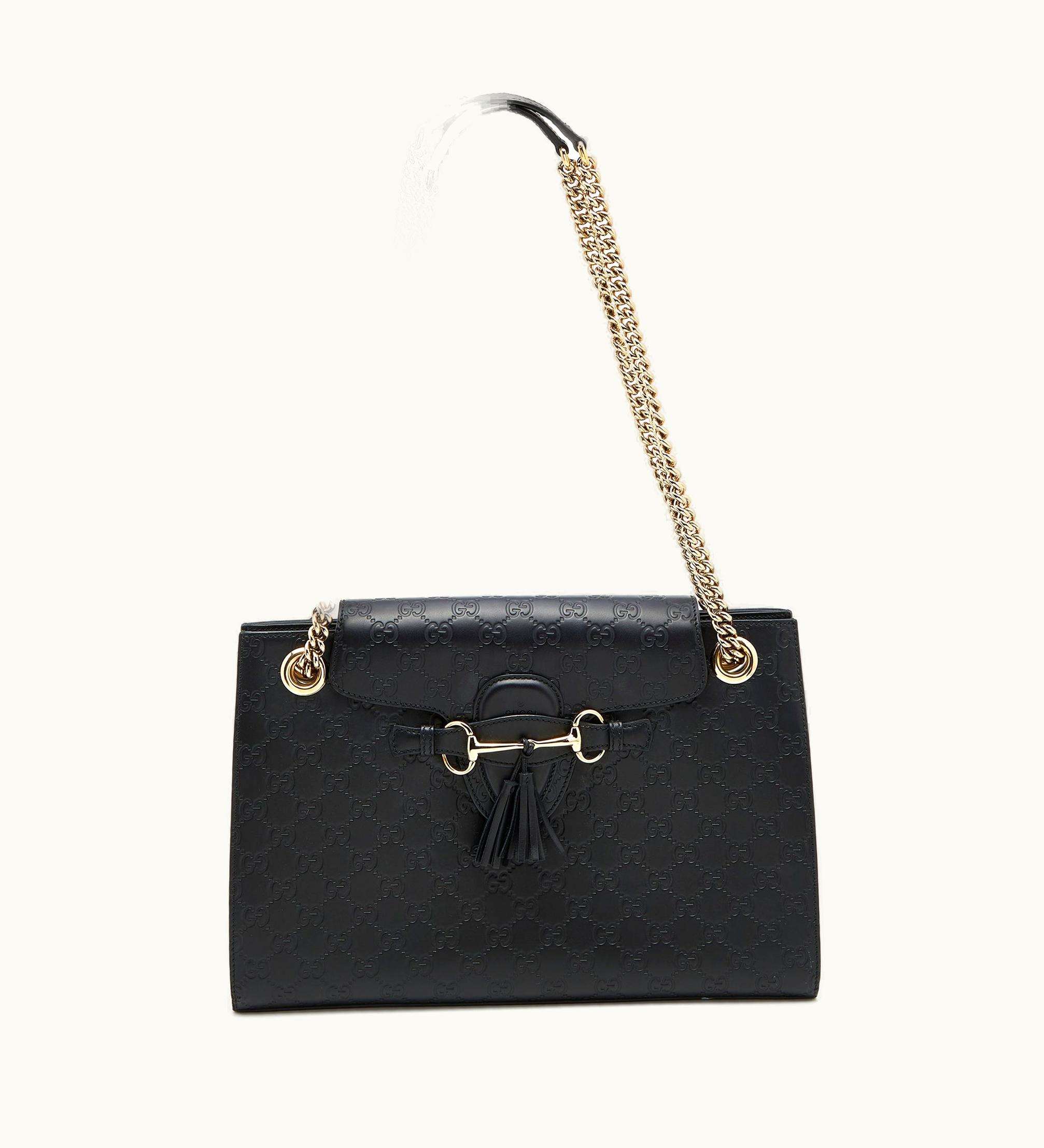 Gucci Gucci Black Guccissima Leather Large Emily Chain Shoulder Bag
