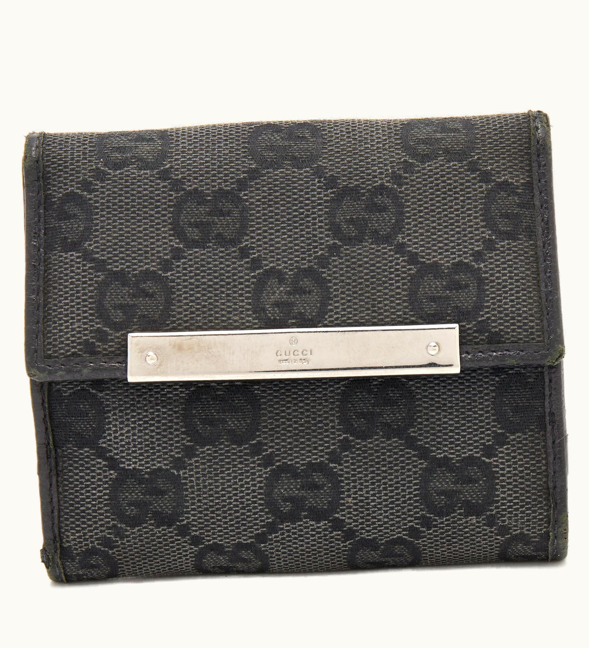 Gucci Gucci Black GG Canvas And Leather Flap Compact Wallet
