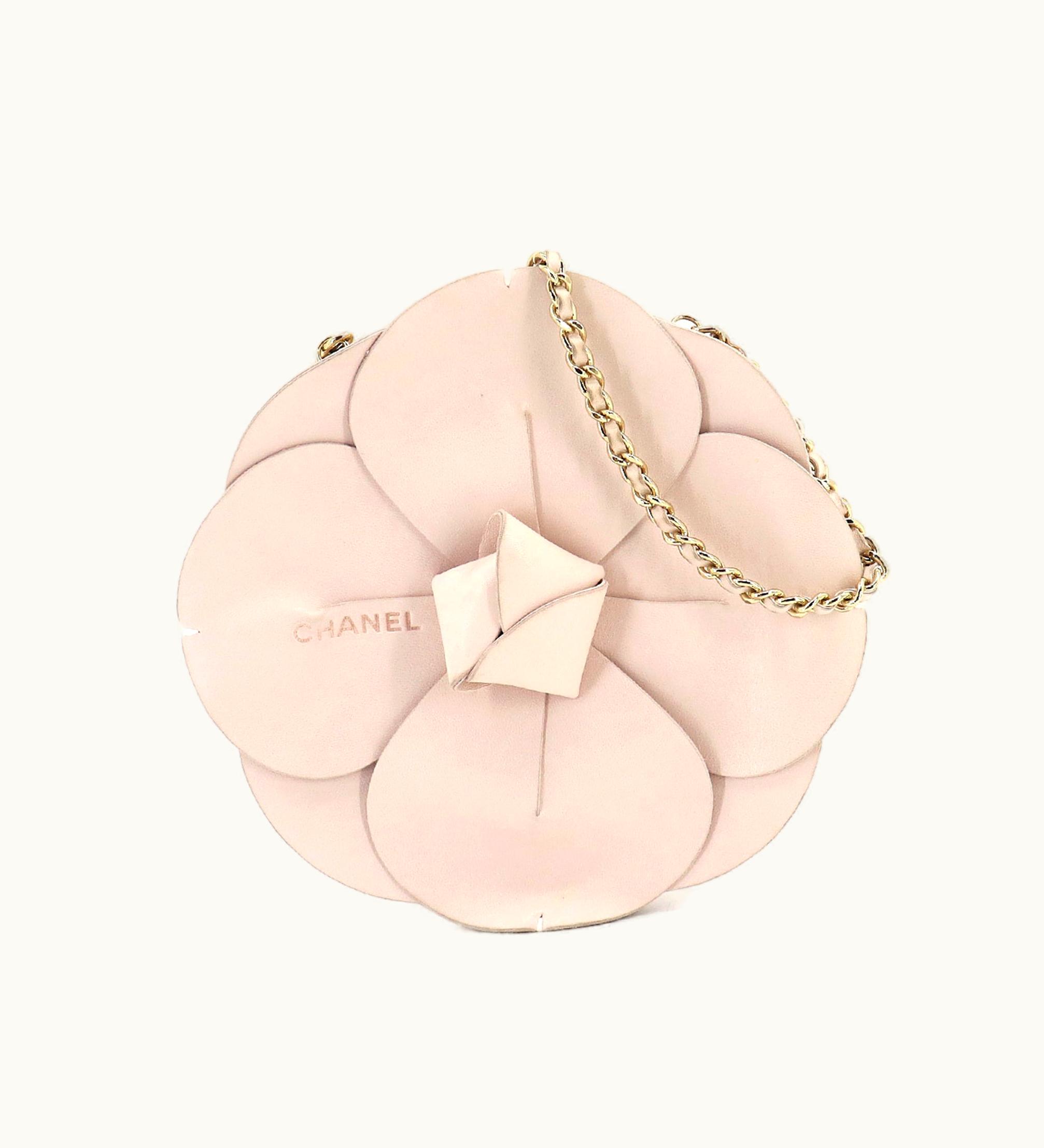 Chanel Chanel Camellia Chain Hand Bag Satin Leather Light Pink Gold Hardware Vintage