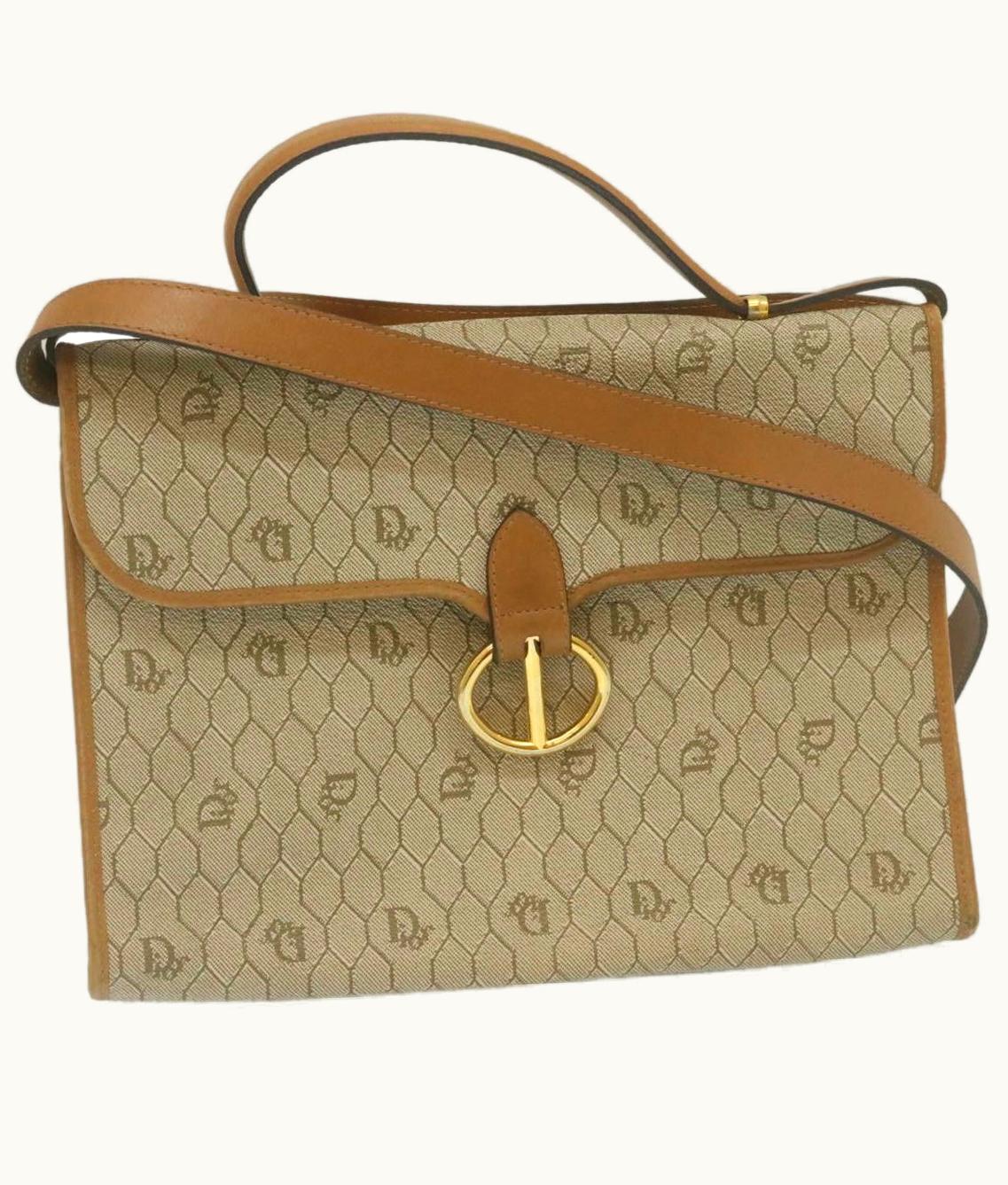 Dior Christian Dior Honeycomb Canvas Hand Bag Beige