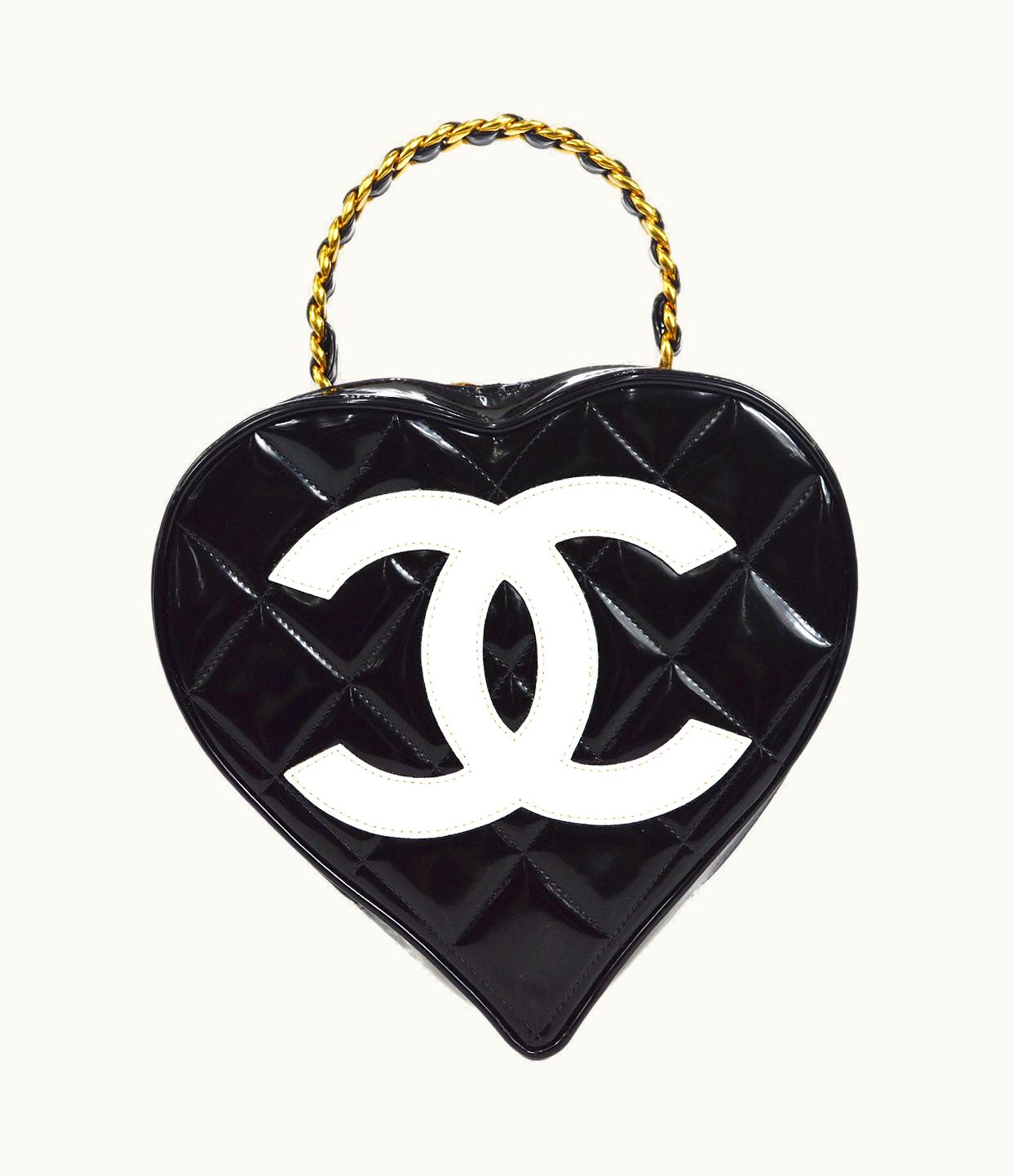 Chanel Chanel Heart Cosmetic Vanity Handbag Black Patent 56287