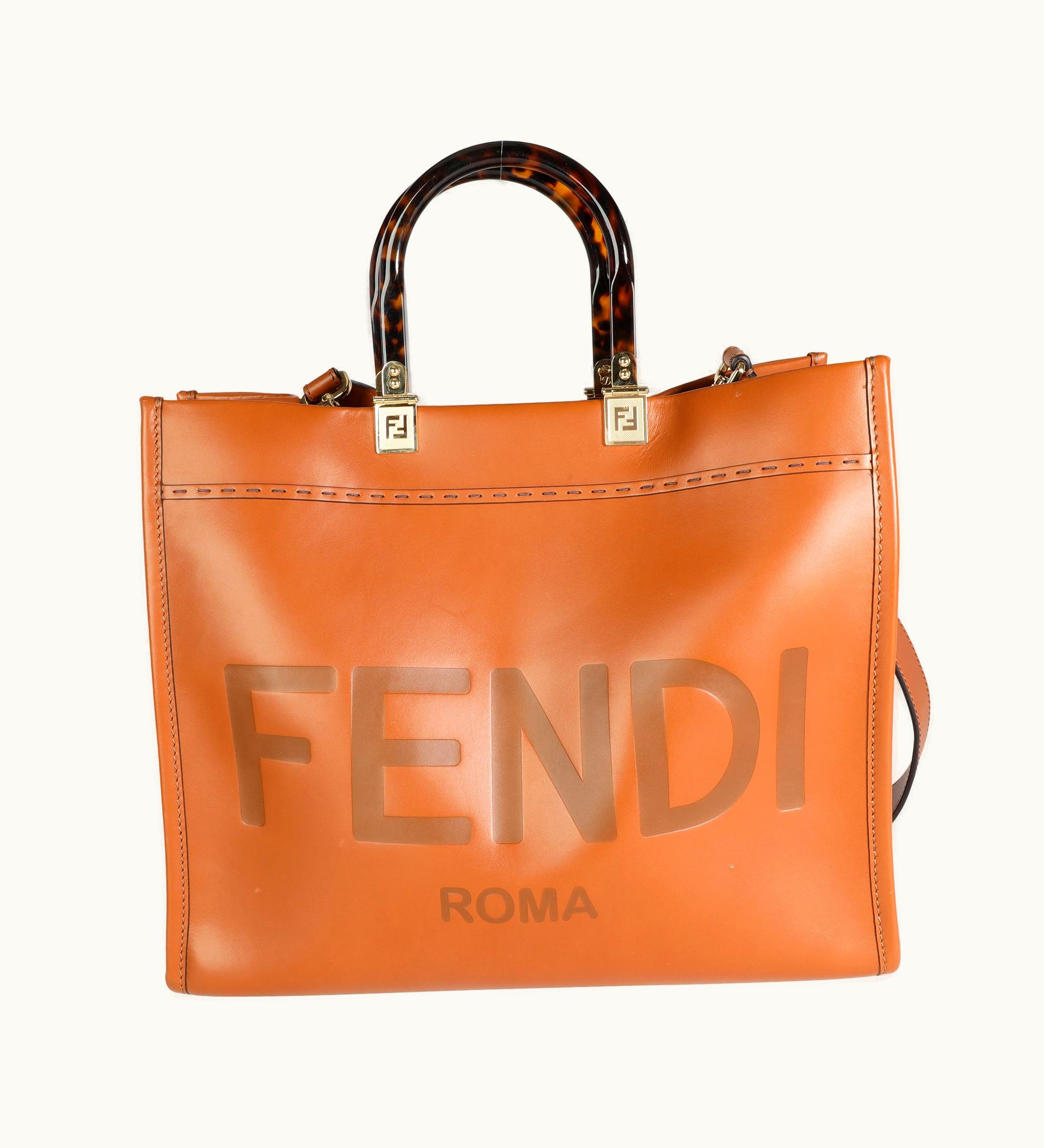 Fendi Fendi Sunshine Shopper Debossed Calf Leather Shoulder Bag - Brown