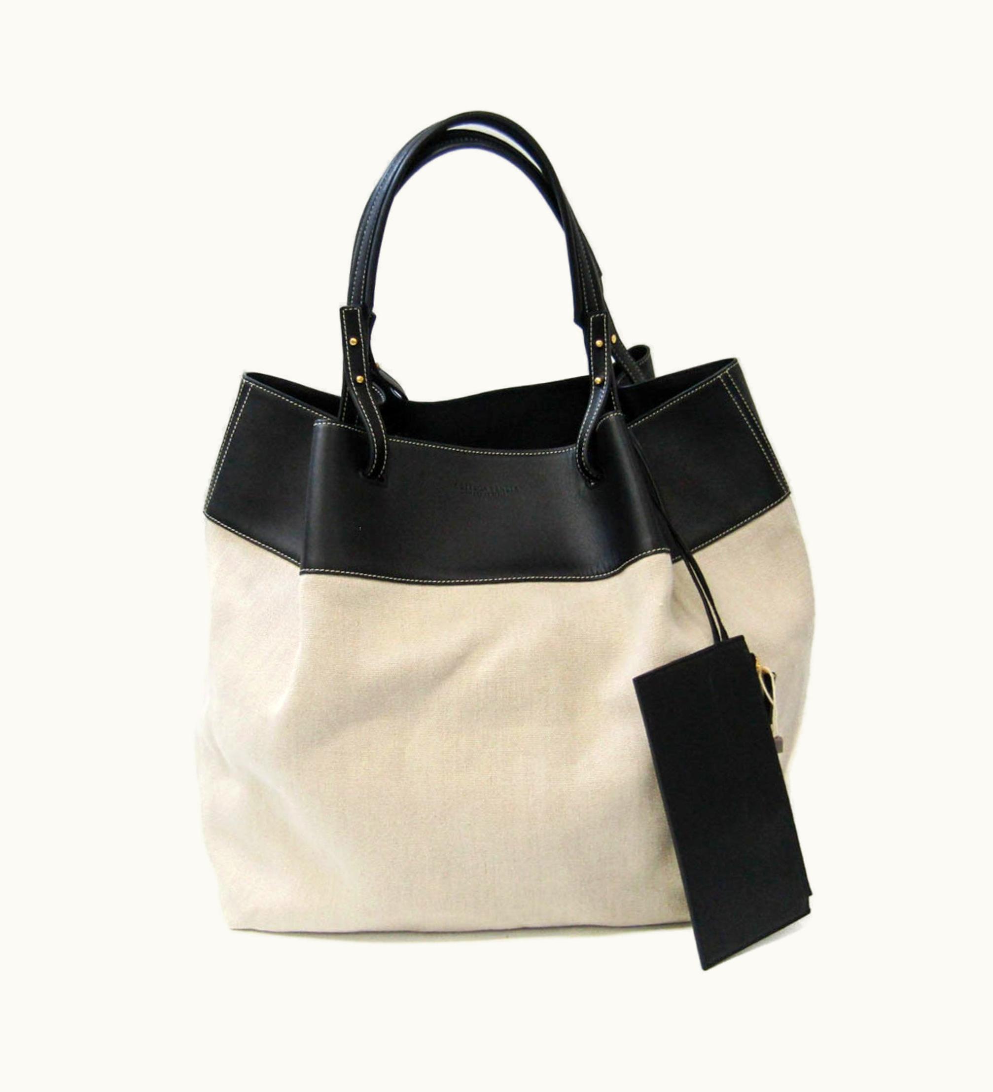 Bottega Veneta Bottega Veneta Quad Men, Women Leather, Canvas Tote Bag Black, Cream