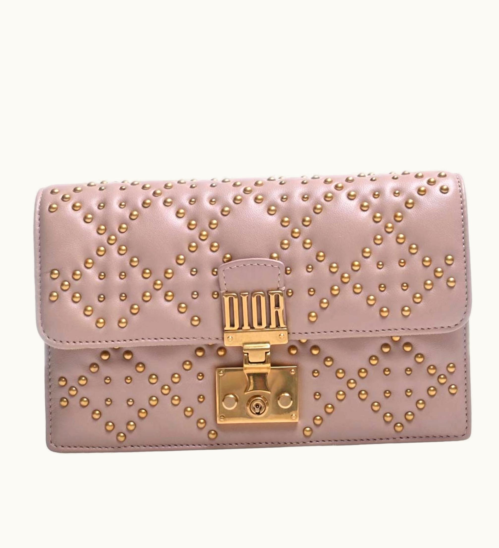 Dior Dior Christian Dior Leather Addict Studded Chain Shoulder Wallet Long S2012Cnob Pink Ladies