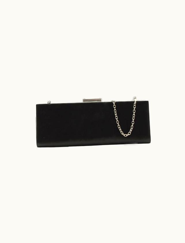 Salvatore Ferragamo Salvatore Ferragamo Elegant Black Satin Clutch With Silver Chain
