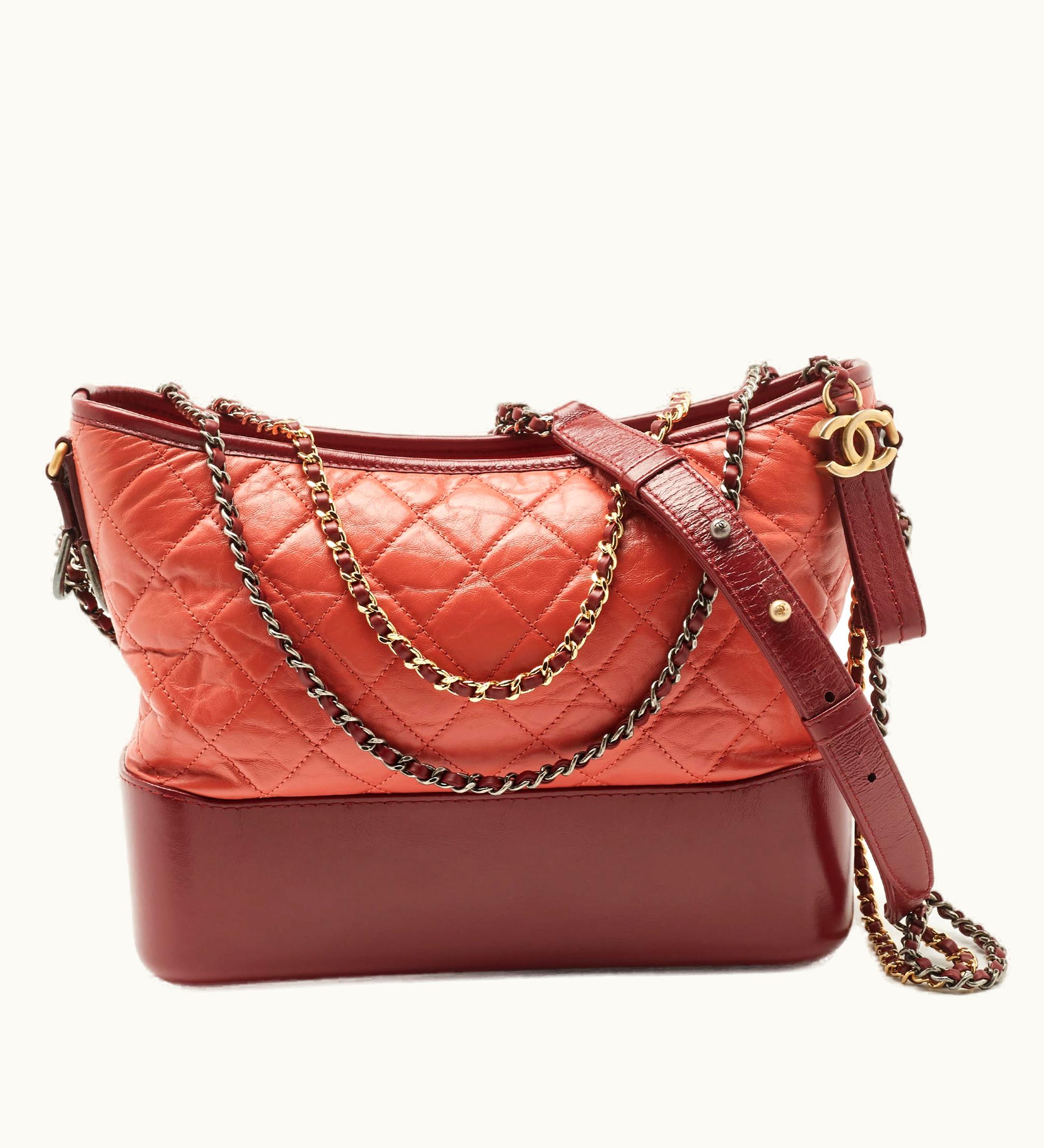 Chanel Chanel Burgundy/Orange Quilted Aged Leather Medium Gabrielle Hobo