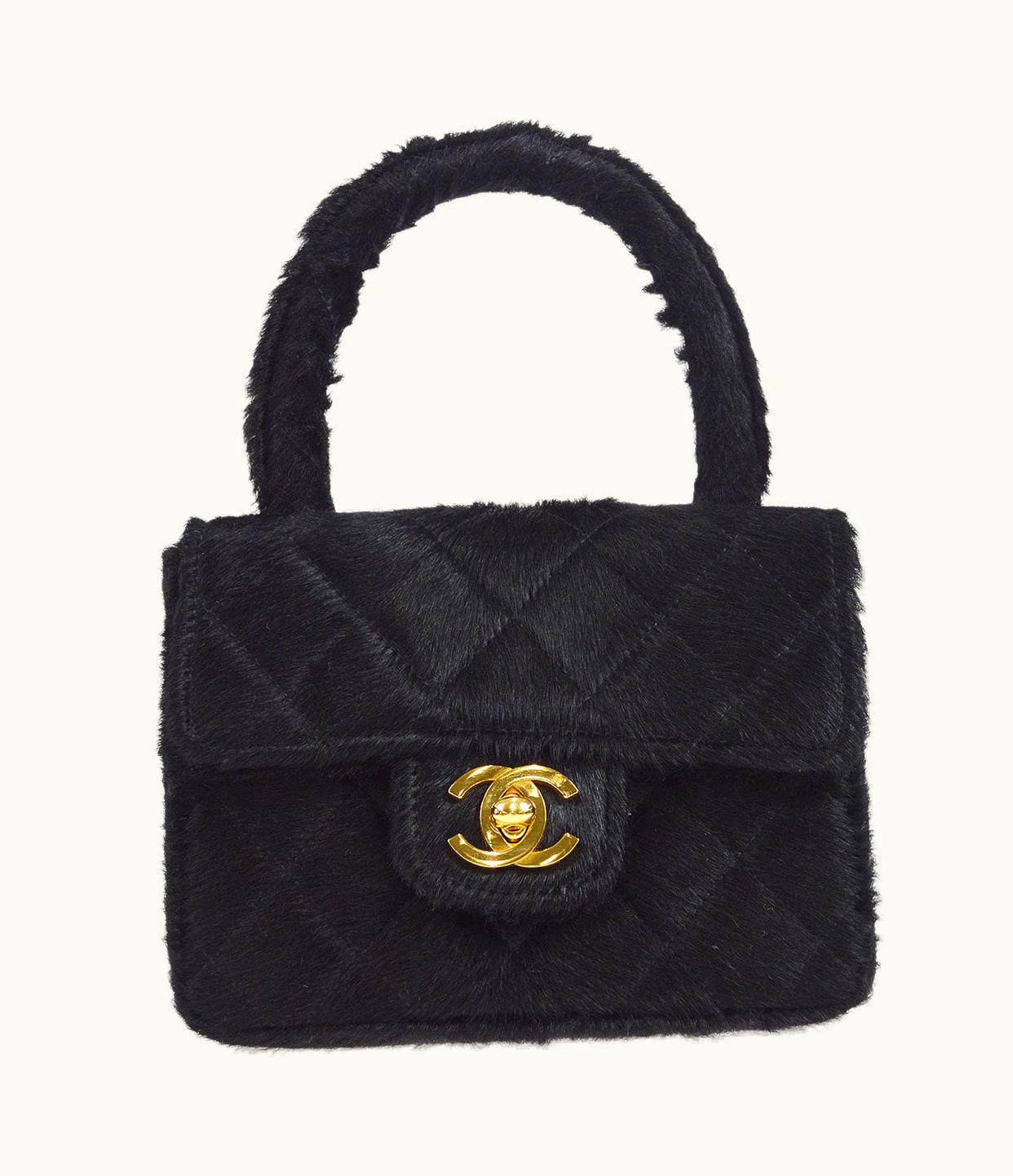 Chanel Chanel * 1990S Classic Flap Handbag Micro Black Pony Hair 48642