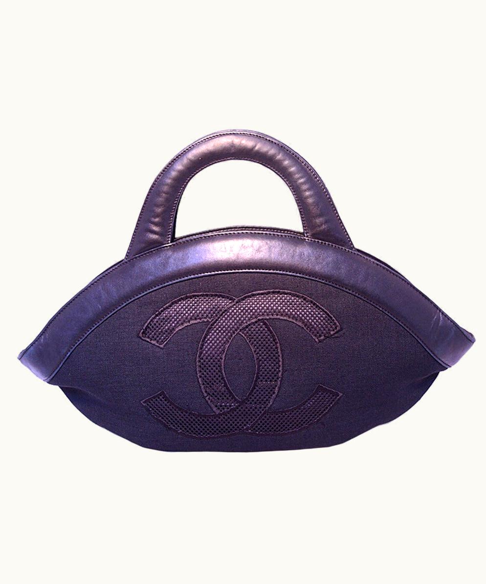 Chanel Chanel Black Woven Linen And Leather CC Logo Cut Out Tote Bag