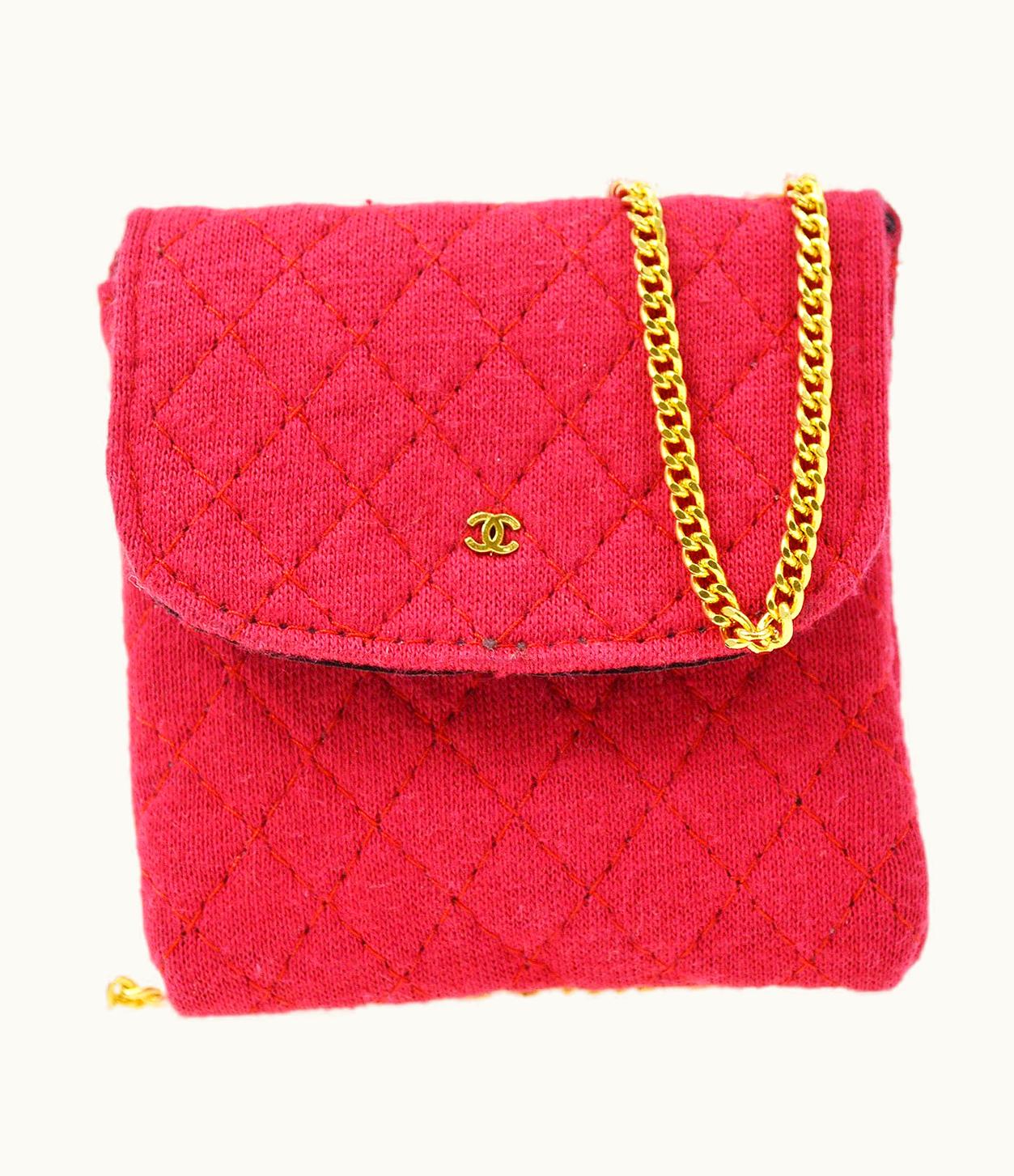 Chanel Chanel Tiny CC Mini Pouch Necklace Red Cotton Ao33395