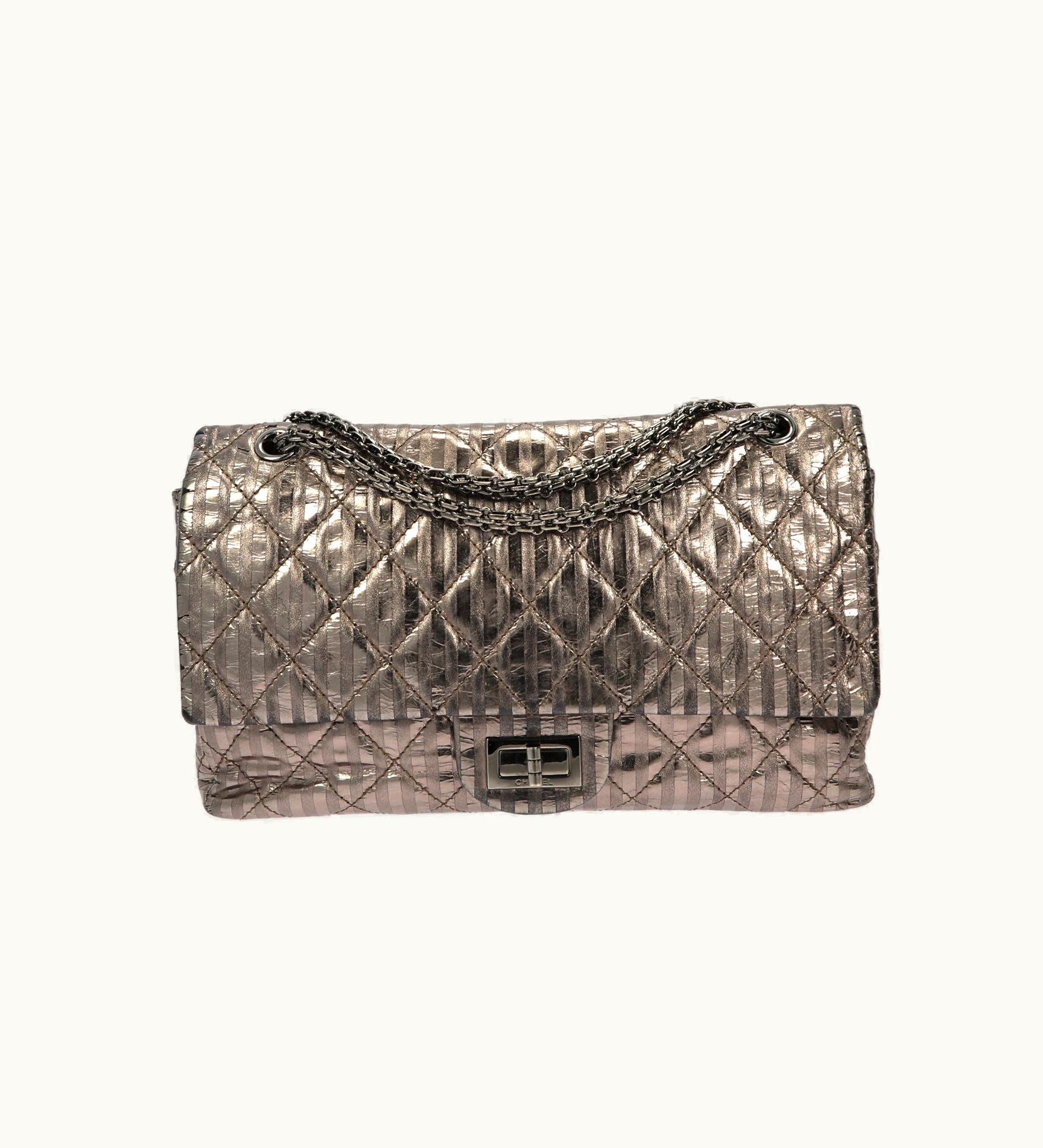 Chanel Chanel 2.55 Reissue 227 Double Flap Metallic Striped Shoulder Bag