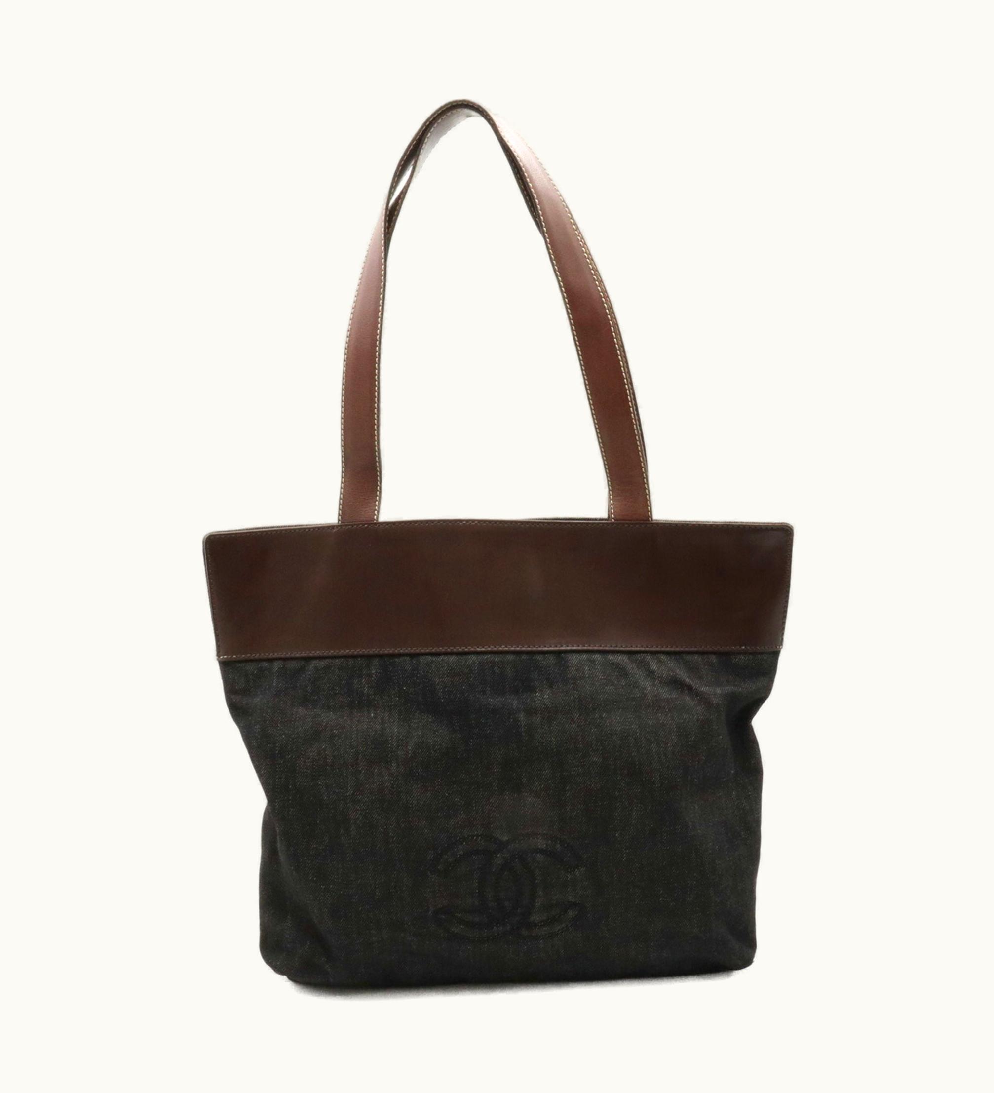 Chanel Chanel Cocomark Tote Bag Shoulder Leather Black Dark Brown