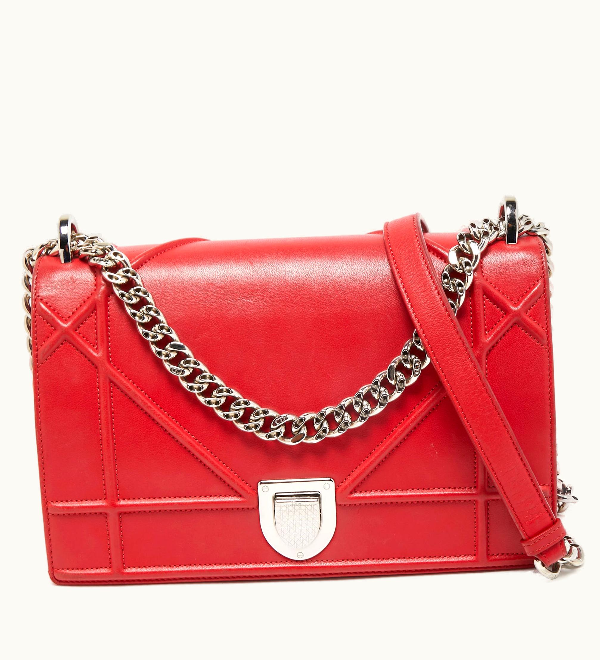 Dior Dior Red Leather Medium Ama Flap Shoulder Bag